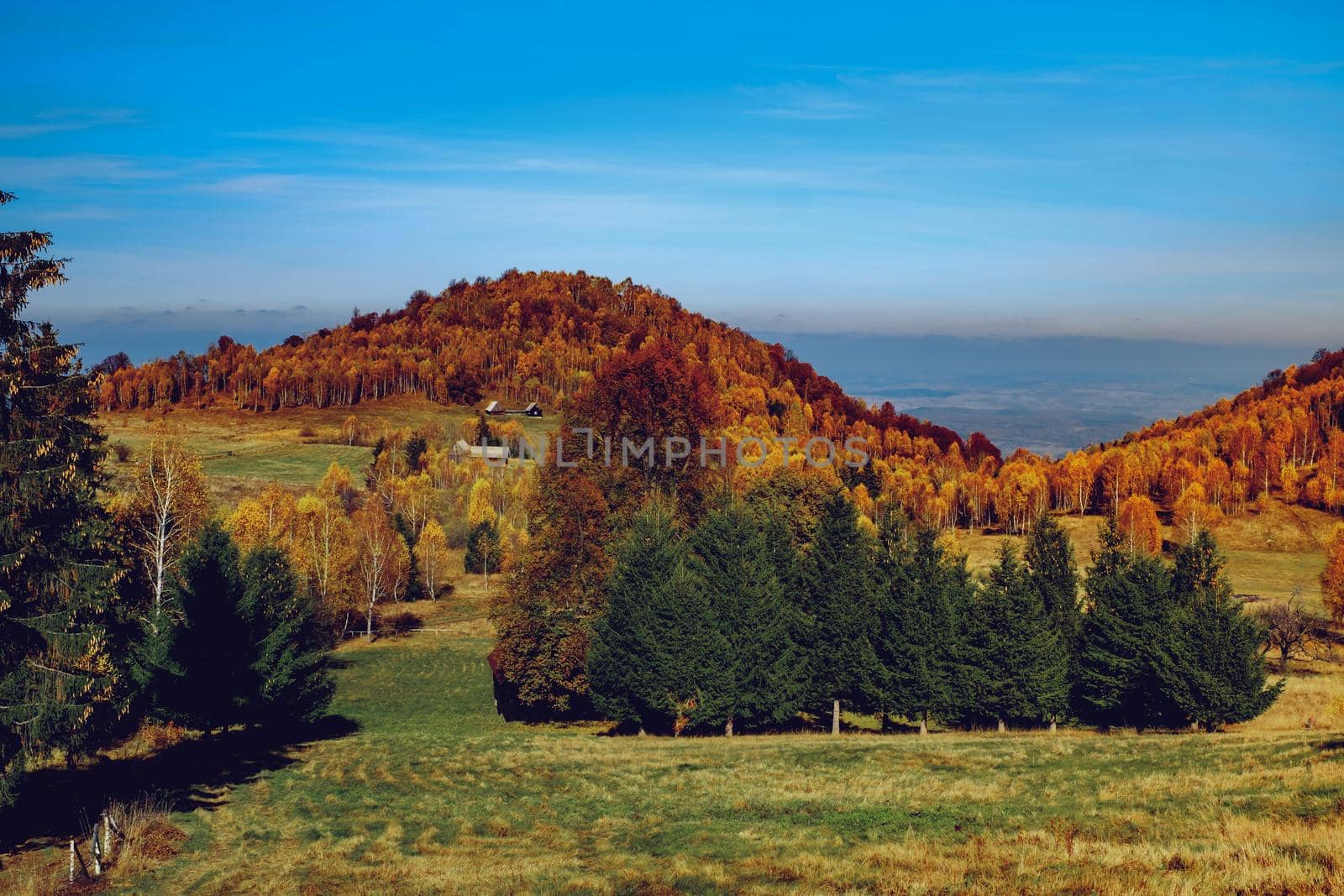 beautiful autumn landscapes in the Romanian mountains, Fantanele village area, Sibiu county, Cindrel mountains, Romania