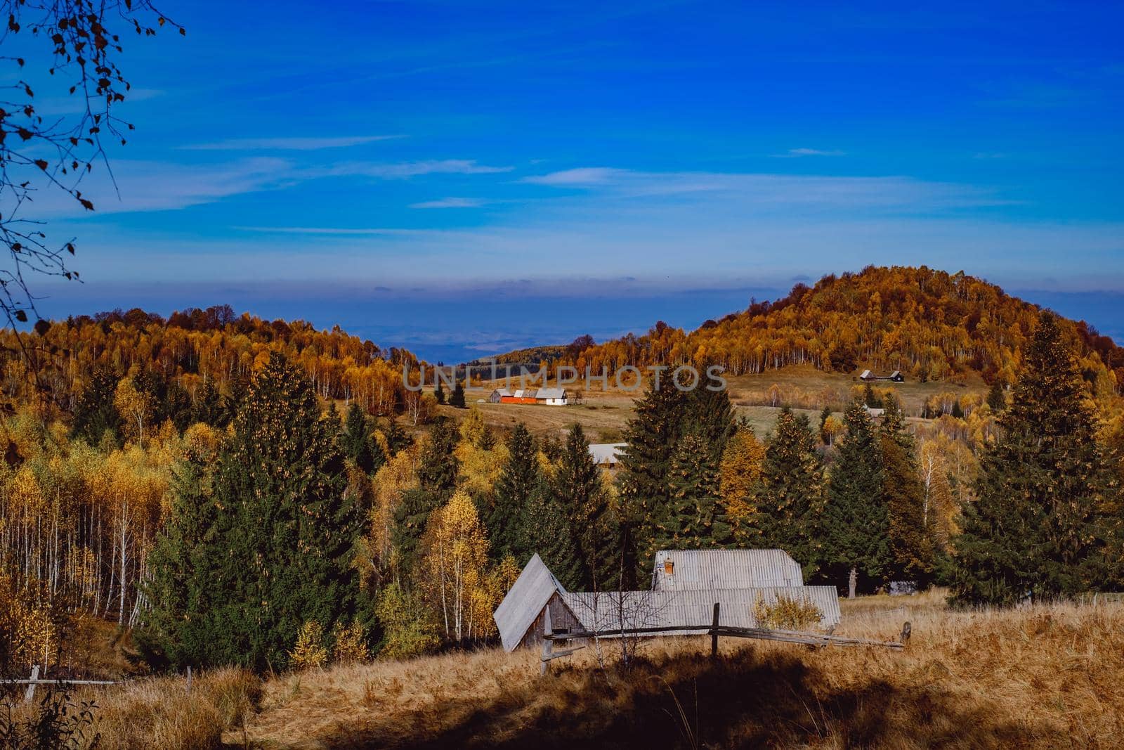 beautiful autumn landscapes in the Romanian mountains, Fantanele village area, Sibiu county, Cindrel mountains, Romania