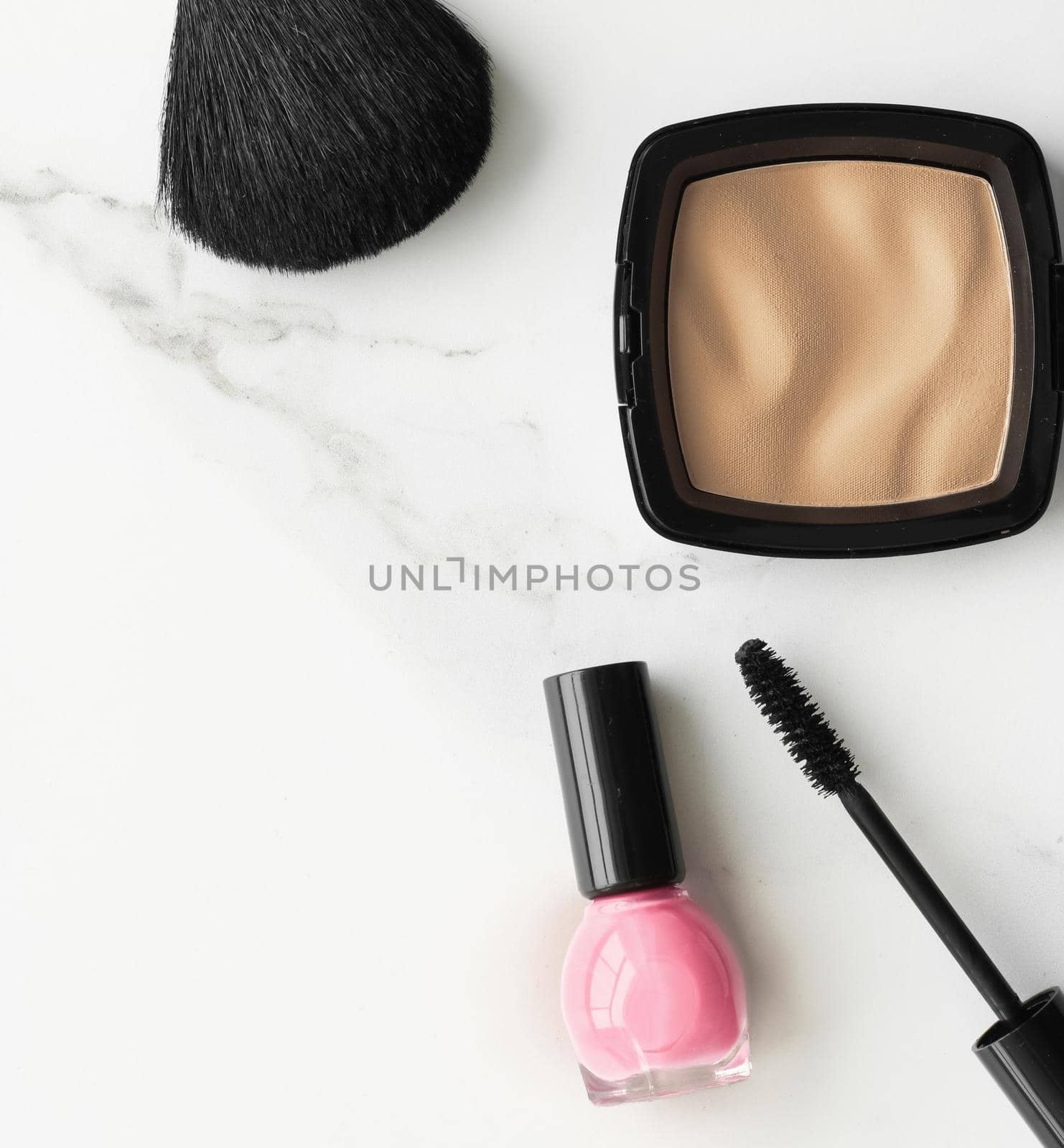 Make-up and cosmetics products on marble, flatlay background by Anneleven