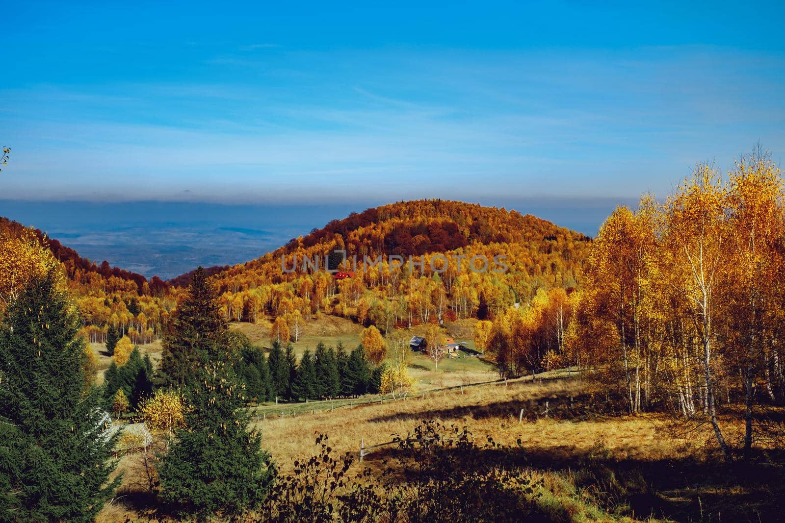 beautiful autumn landscapes in the Romanian mountains, Fantanele village area, Sibiu county, Cindrel mountains, Romania