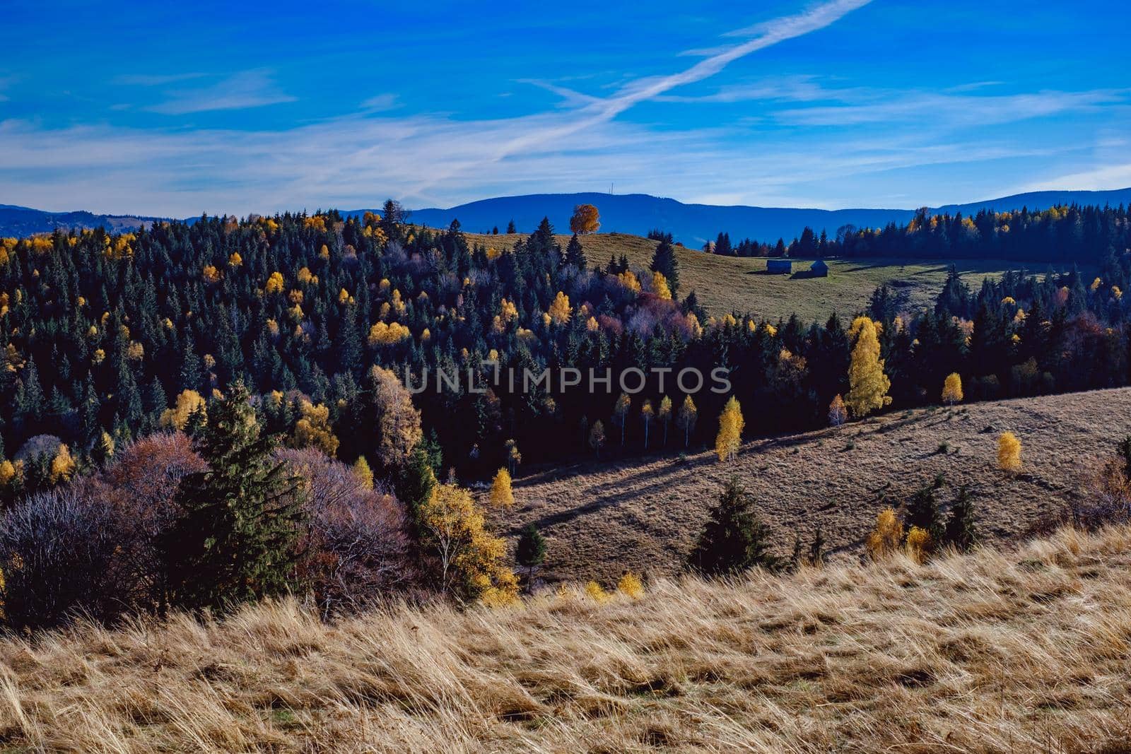 beautiful autumn landscapes in the Romanian mountains, Fantanele village area, Sibiu county, Cindrel mountains, Romania
