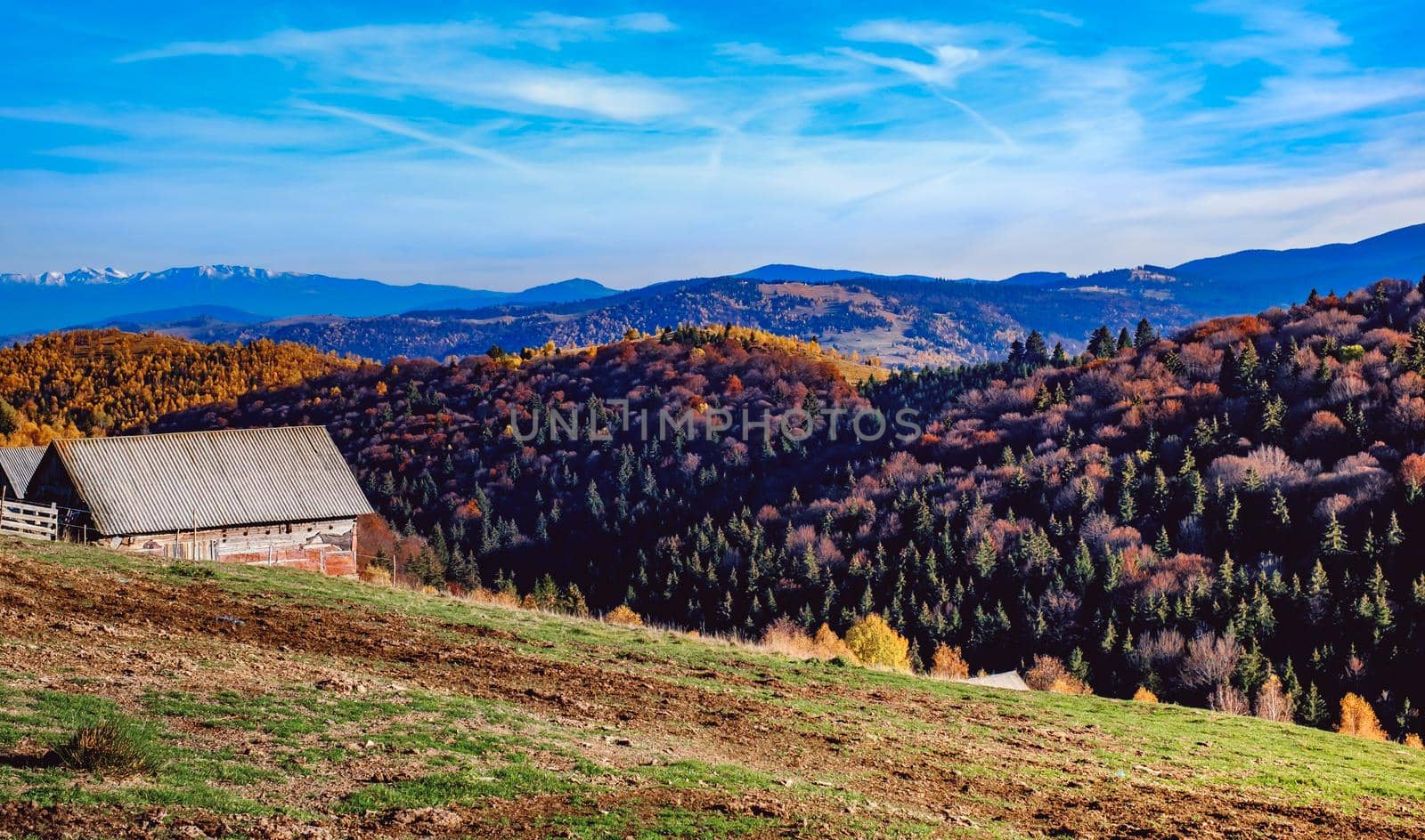 beautiful autumn landscapes in the Romanian mountains, Fantanele village area, Sibiu county, Cindrel mountains, Romania