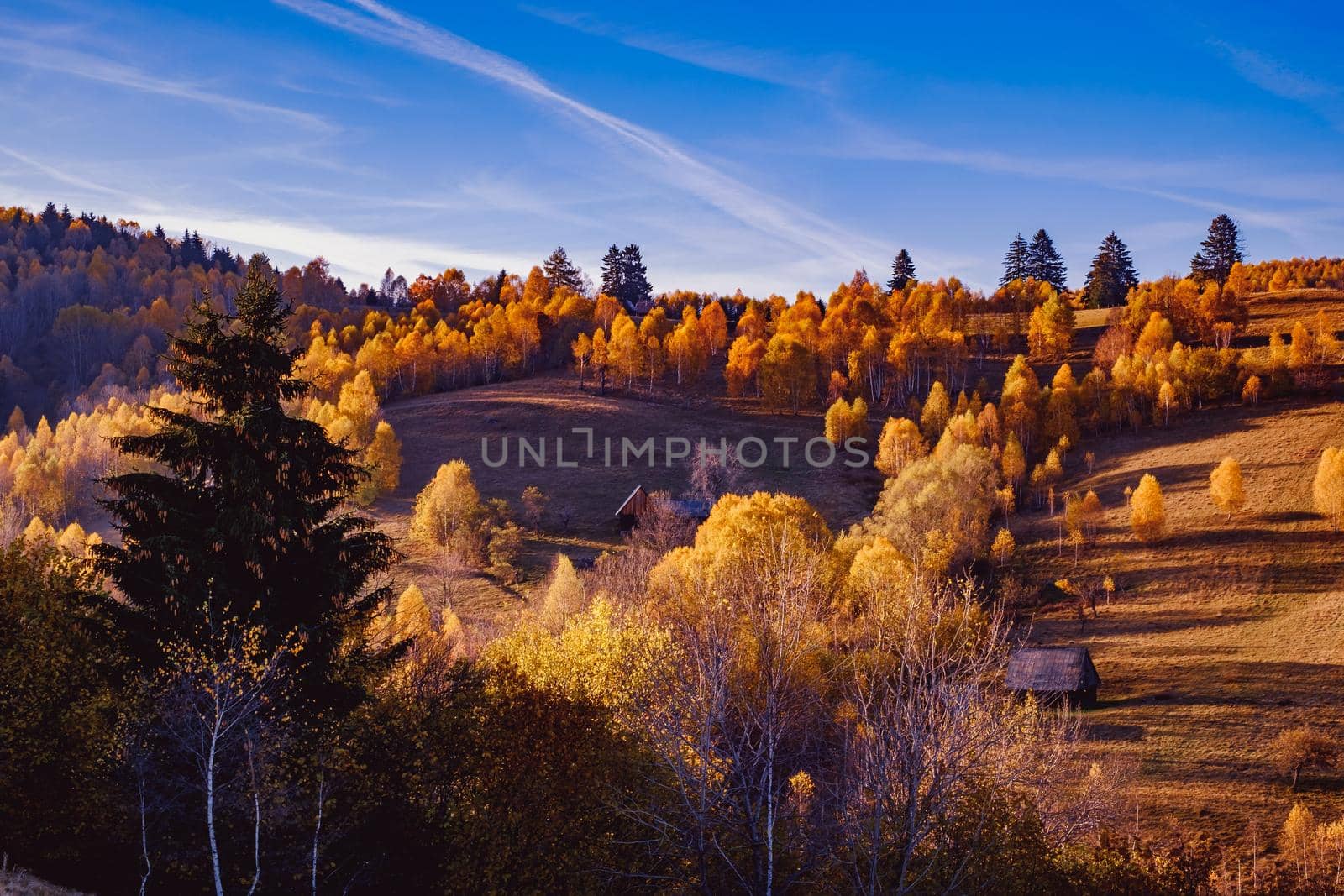 beautiful autumn landscapes in the Romanian mountains, Fantanele village area, Sibiu county, Cindrel mountains, Romania