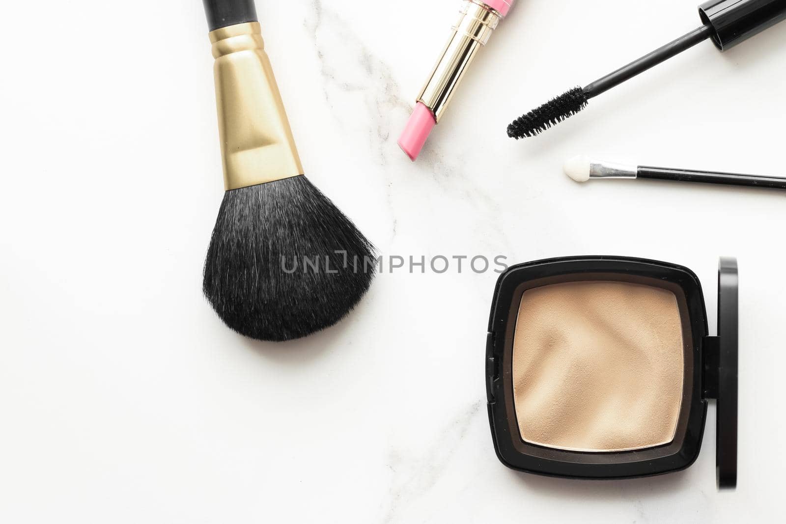 Make-up and cosmetics products on marble, flatlay background by Anneleven