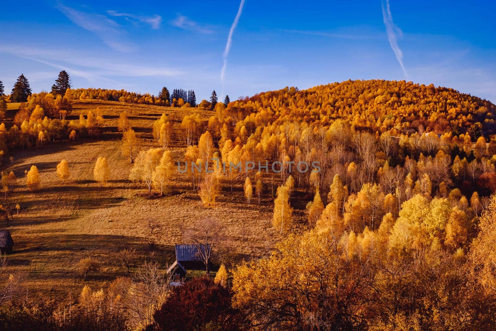 beautiful autumn landscapes in the Romanian mountains, Fantanele village area, Sibiu county, Cindrel mountains, Romania