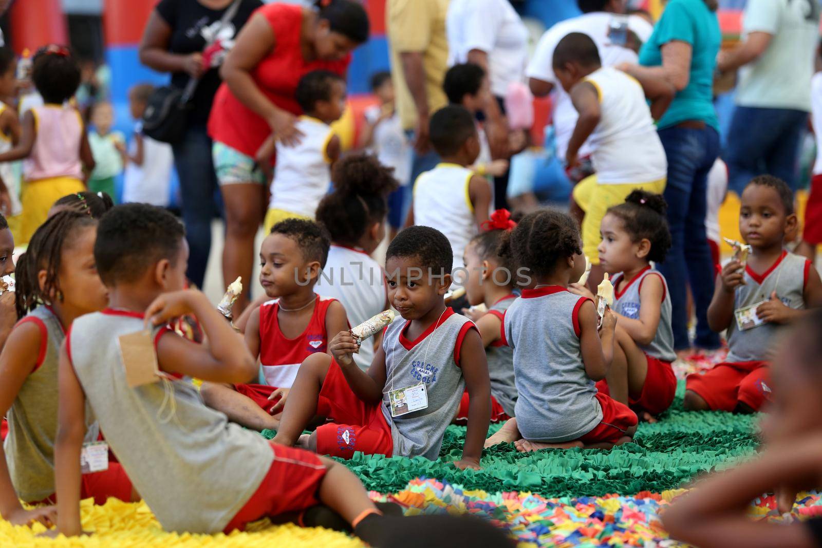 salvador, bahia / brazil - october 8, 2018: Children from Bahia day care centers are seen during an event at the Fonte Nova Arena in the city of Salvador.