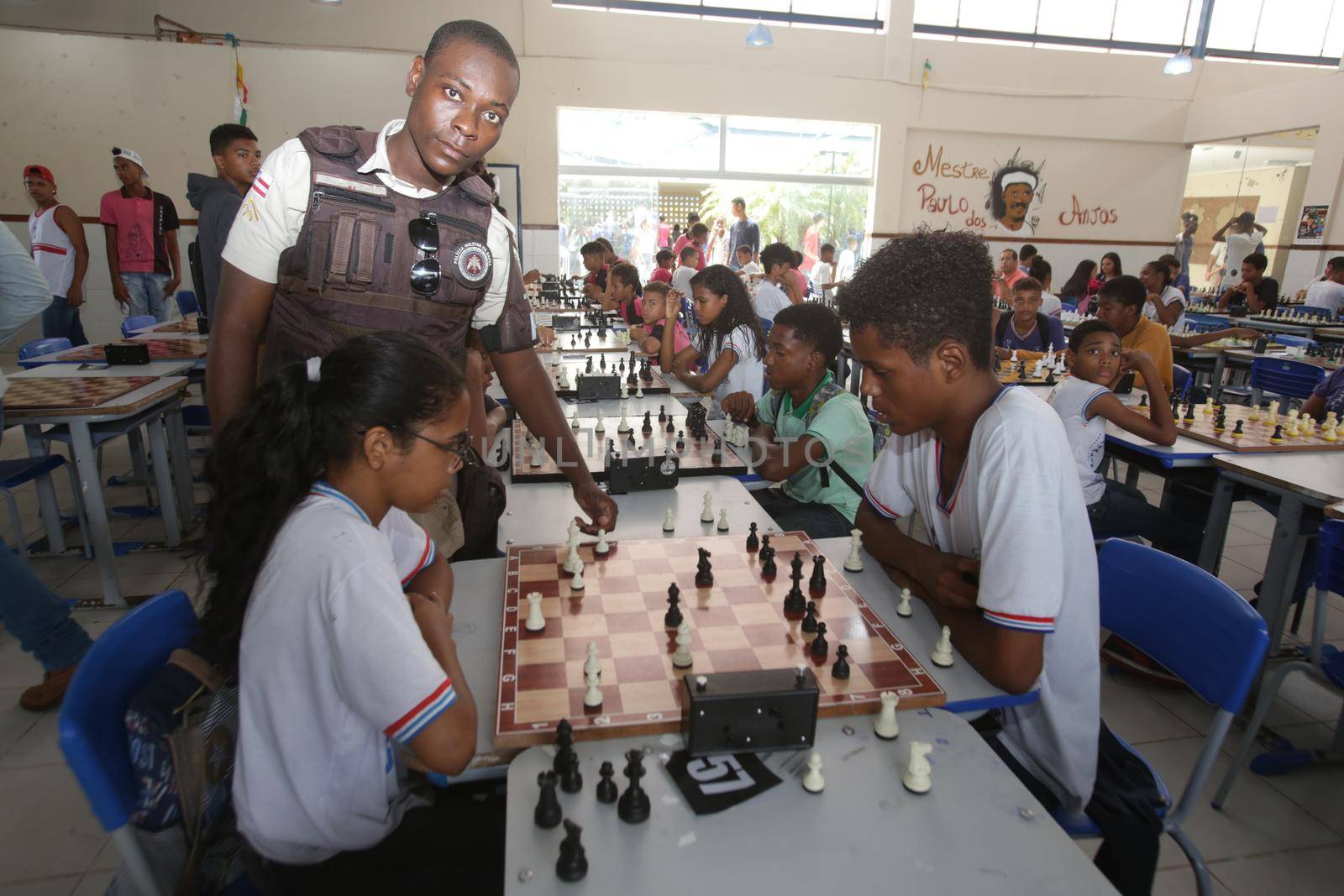 salvador, bahia / brazil - november 8, 2018: Public school students in the Paz neighborhood of Salvador are seen playing chess.
