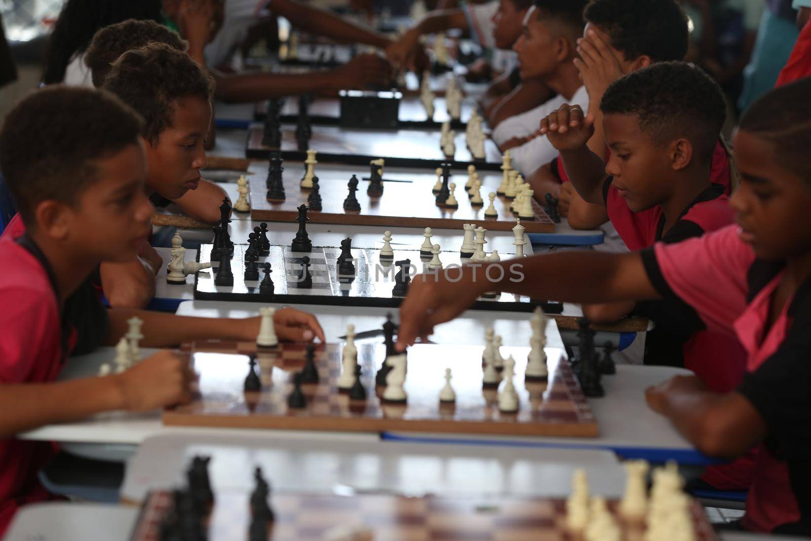 salvador, bahia / brazil - november 8, 2018: Public school students in the Paz neighborhood of Salvador are seen playing chess.