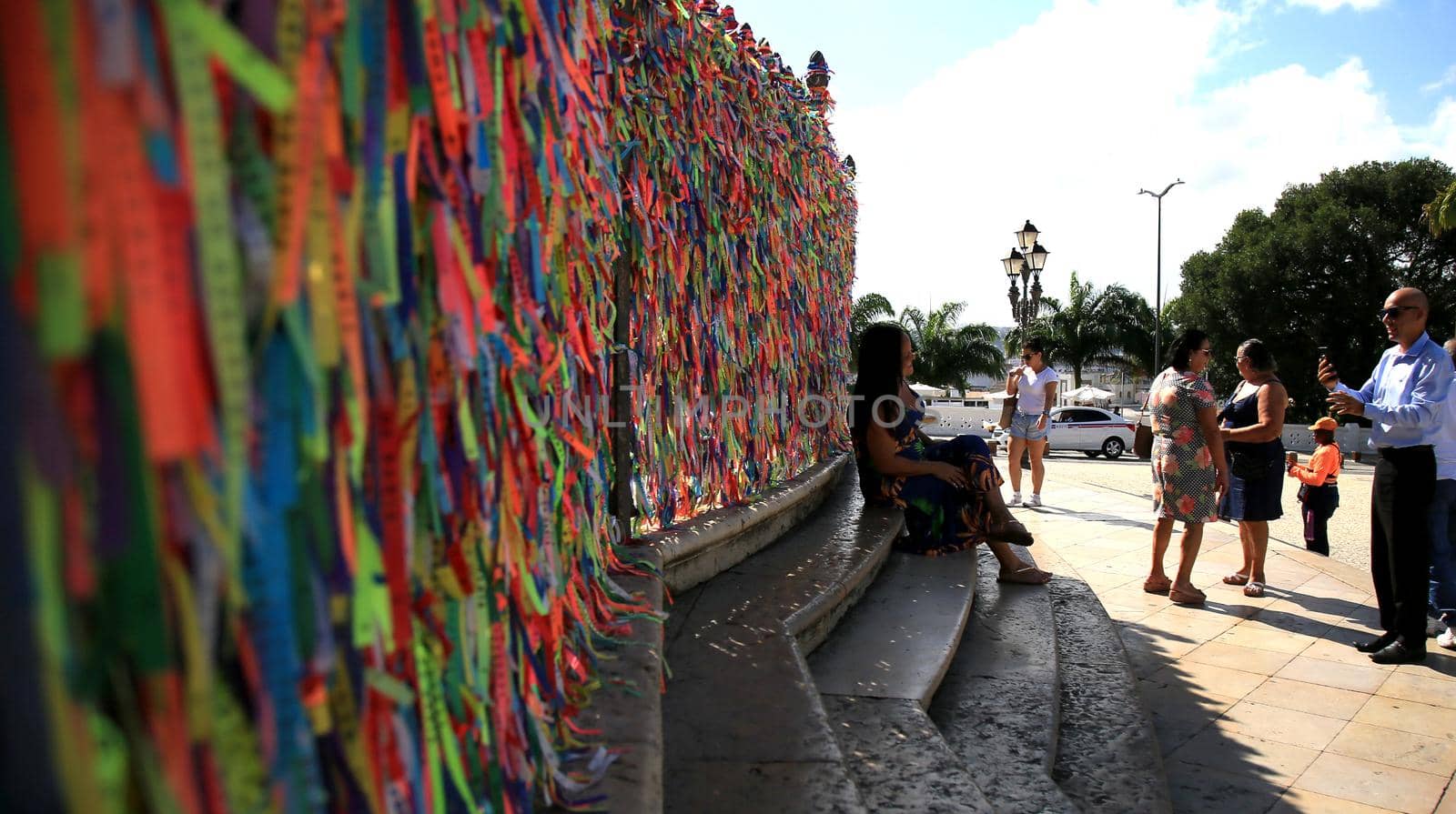 salvador, bahia / brazil - novembro 8, 2019: Senhor do Bonfim ribbons are seen tied to the railing of the Basilica do Senhor do Bonfim Sanctuary in Salvador.