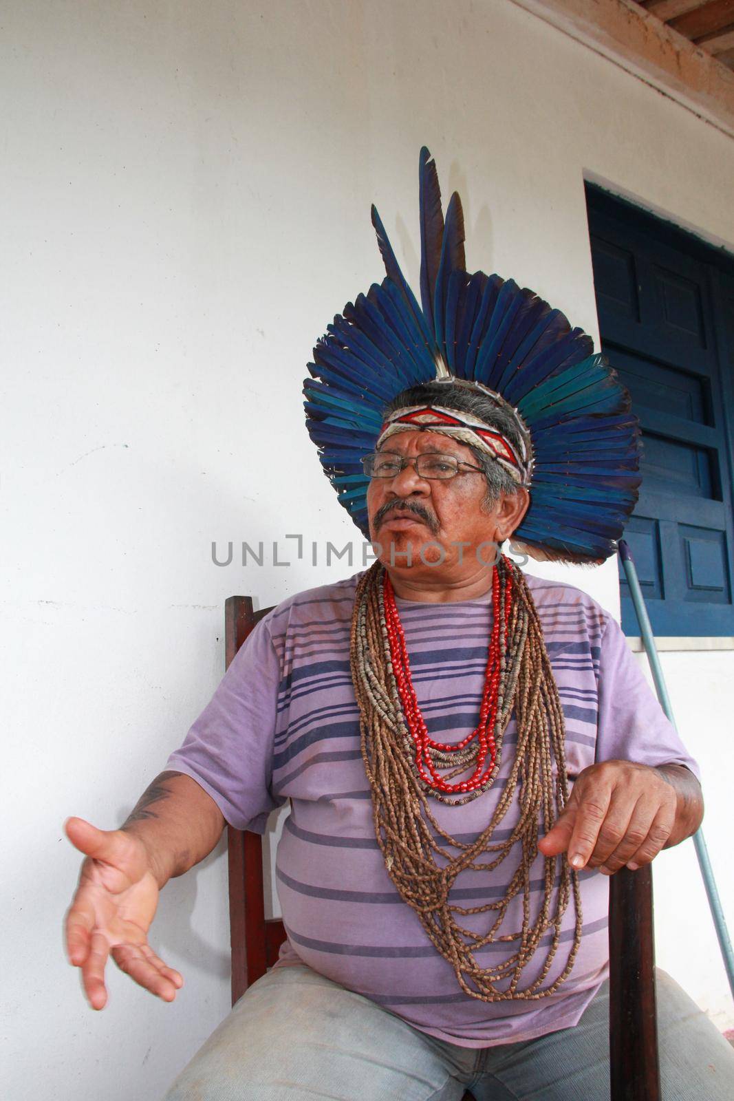 pau brasil , bahia / brazil - may 10, 2012: Nailton Muniz, chieftain and indigenous leader Pataxo Hahahae in the municipality of Pau Brazil.