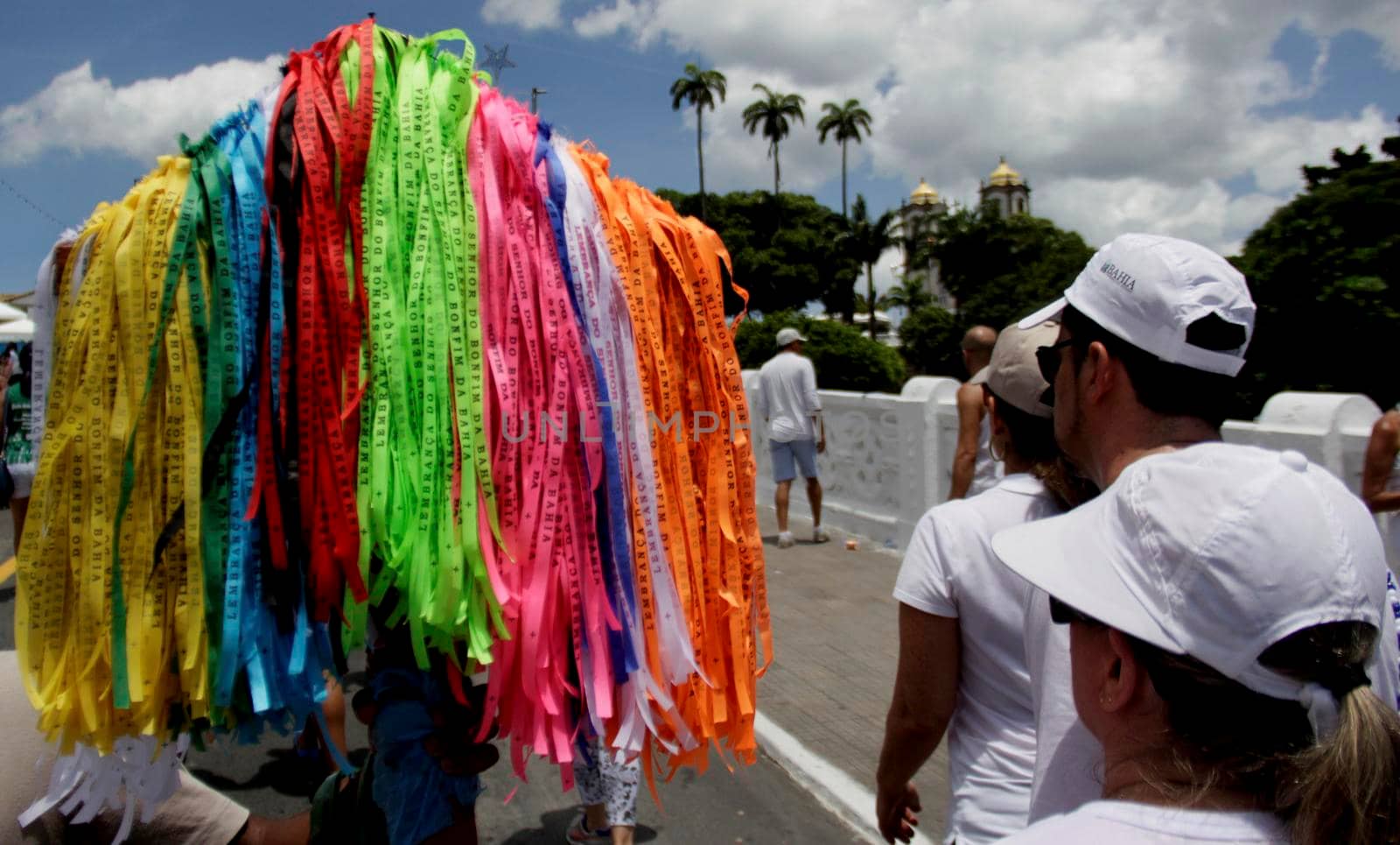 salvador, bahia / brazil - october 4, 2019: Seller of Phytinha is seen at the Senhor do Bonfim church in Salvador city.