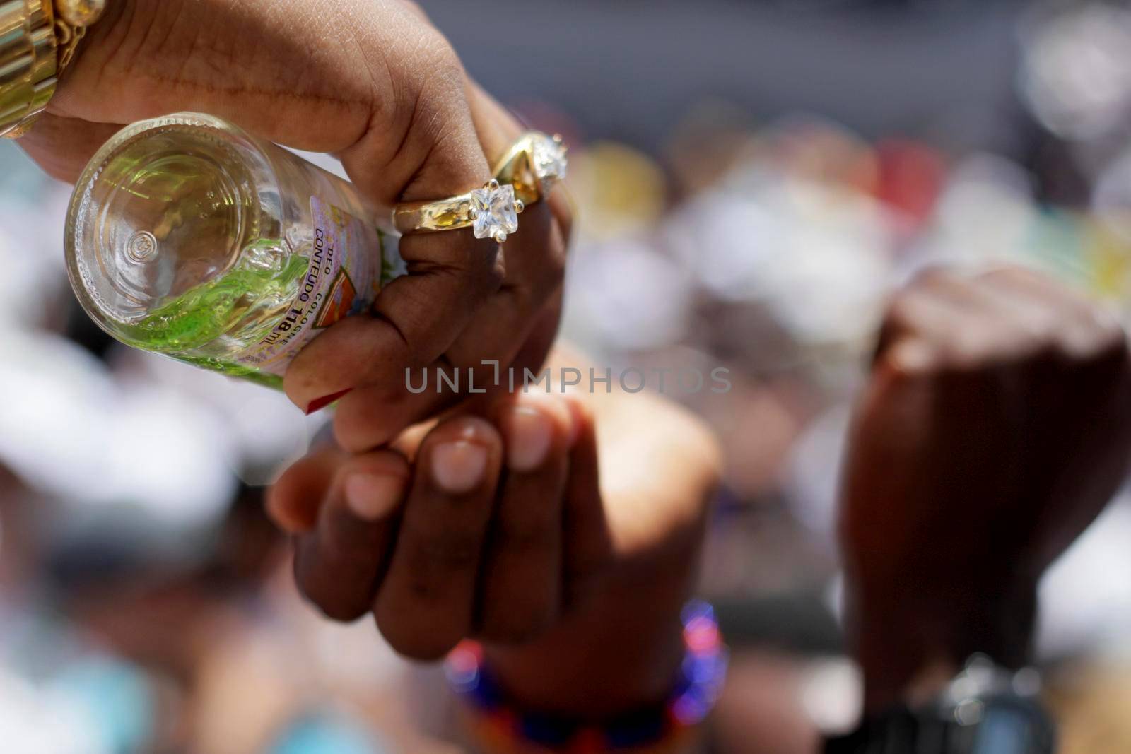 salvador, bahia, brazil - january 15, 2015: devotees of candomble and catholics participate in the washing phase of the staircases of the church of Bonfim in the city of Salvador.