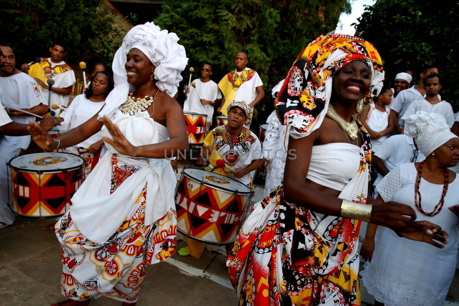 salvador, bahia / brazil - january 15, 2016: Members of Banda Aie, from the cultural group Ile Aiye are seen during the wind in the Candomble Hunkpane Savalu Vodum Zo Kwe terreiro in the Curuzu neighborhood in Salvador.