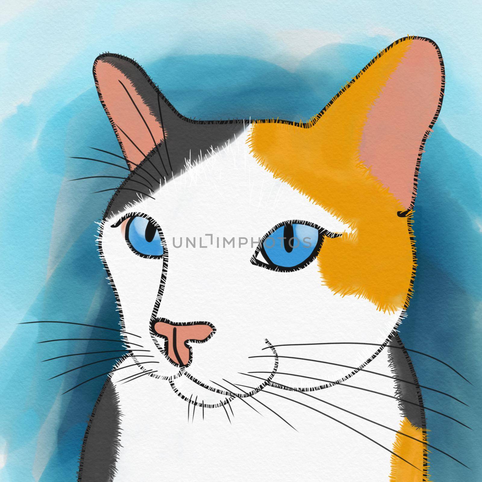 Cat portrait watercolor painting illustration