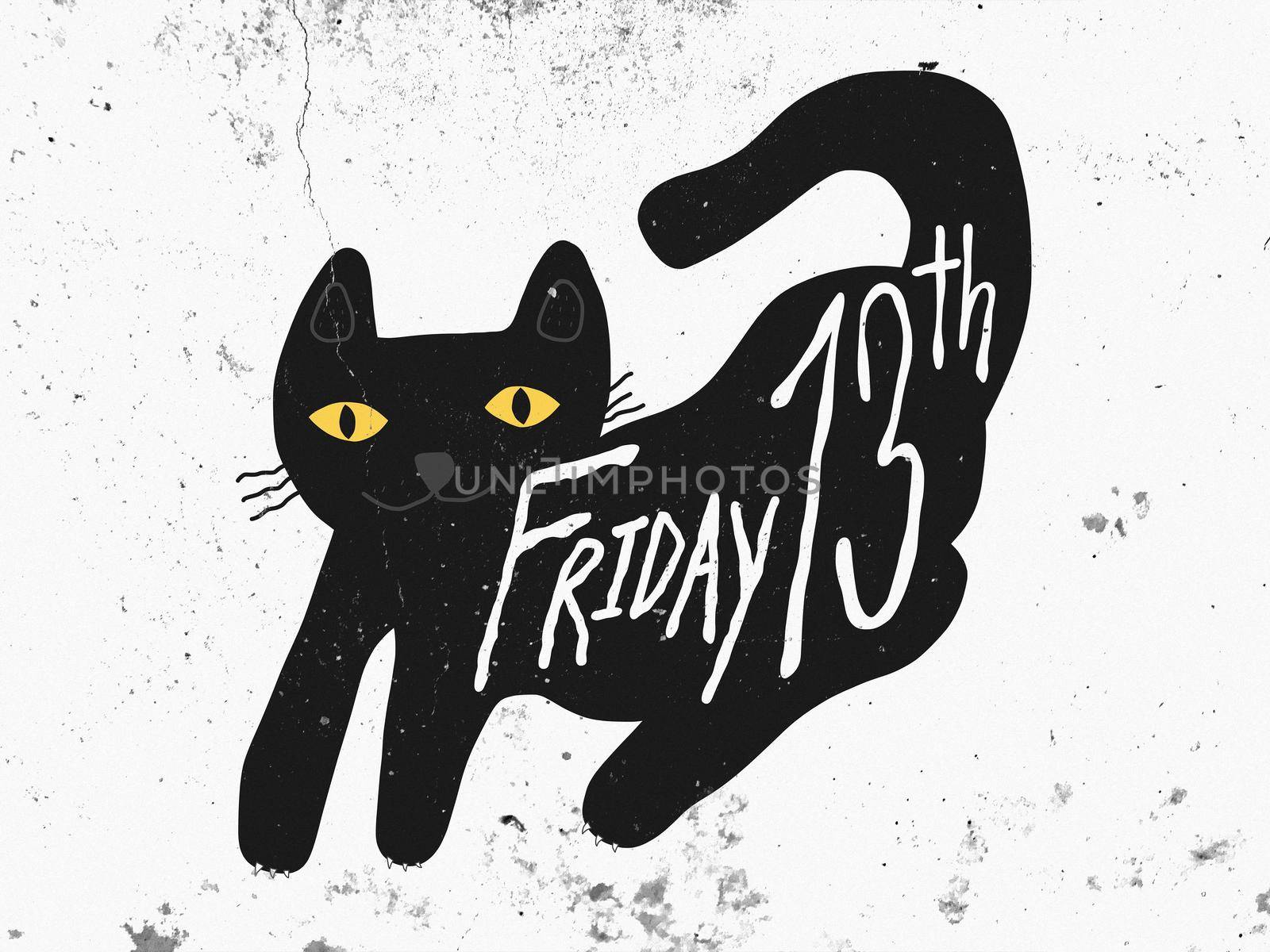 Black cat Friday 13th cartoon illustration by Yoopho