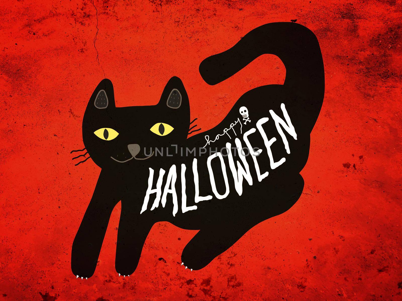 Halloween black cat cartoon illustration by Yoopho
