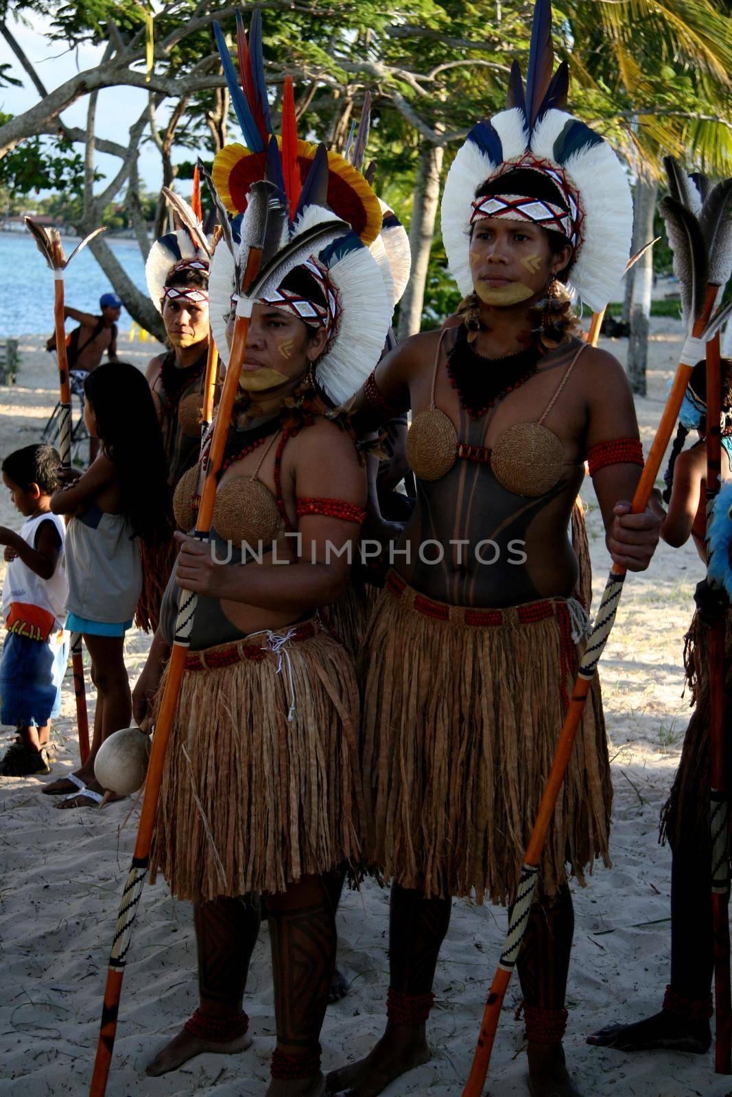 santa cruz cabralia, bahia / brazil - april 19, 2009: Pataxo Indians are seen during disputes at indigenous games in the Coroa Vermelha village in the city of Santa Cruz Cabralia.