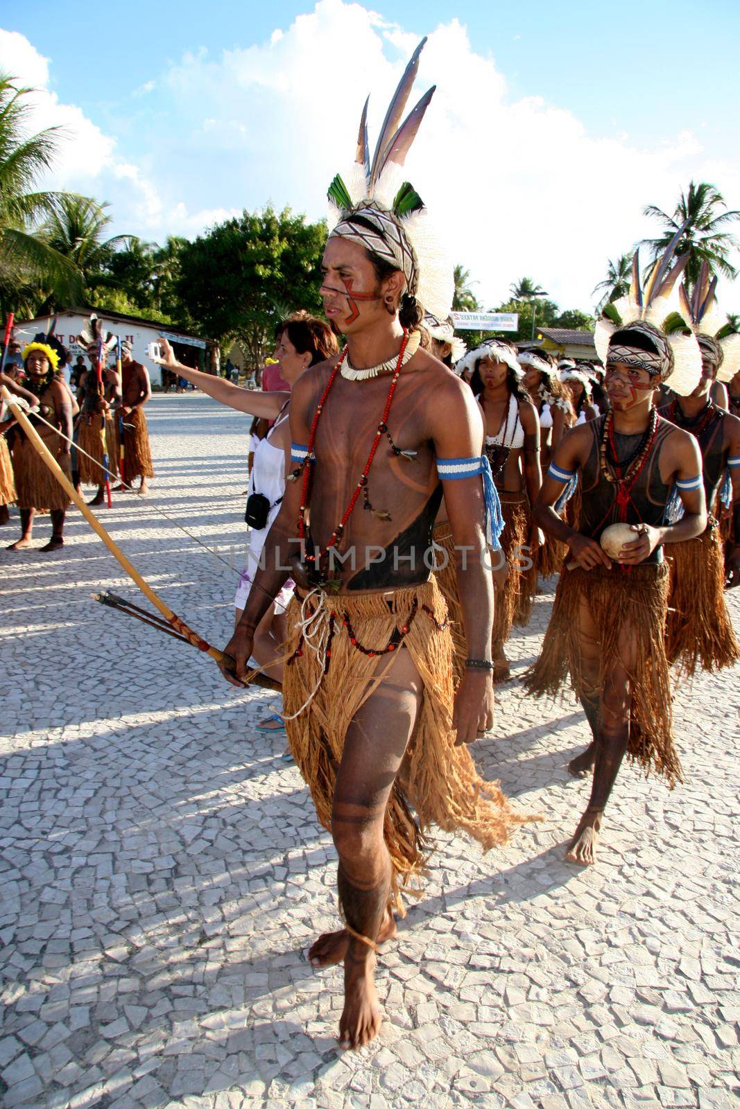 santa cruz cabralia, bahia / brazil - april 19, 2009: Pataxo Indians are seen during disputes at indigenous games in the Coroa Vermelha village in the city of Santa Cruz Cabralia.