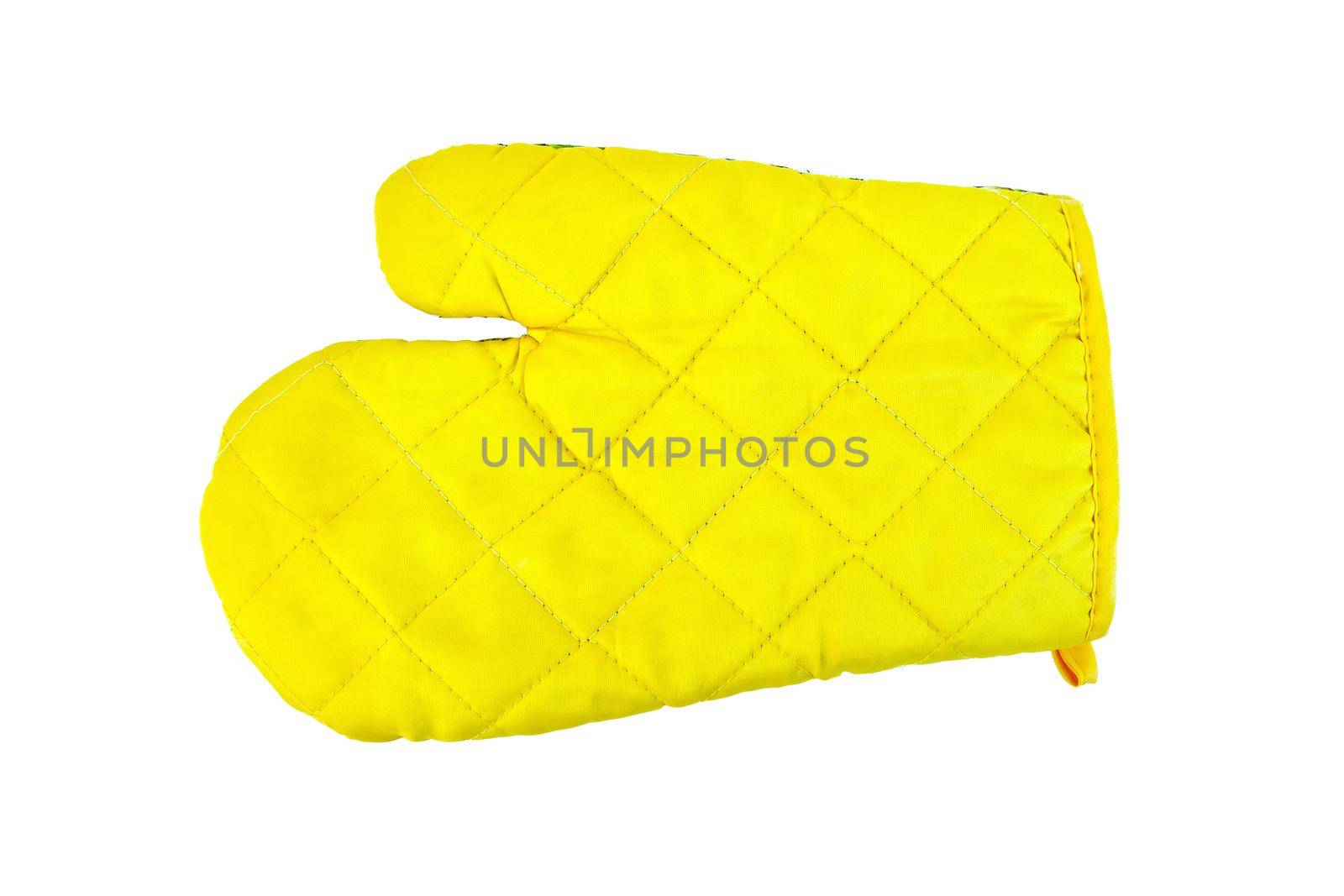 Kitchen yellow potholder in the form of gloves isolated on white background