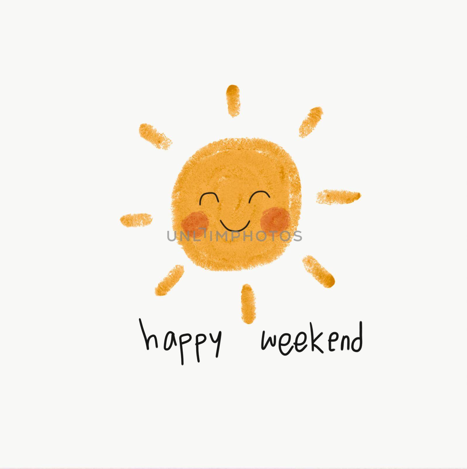 Happy weekend cute sun smile pencil color illustration by Yoopho