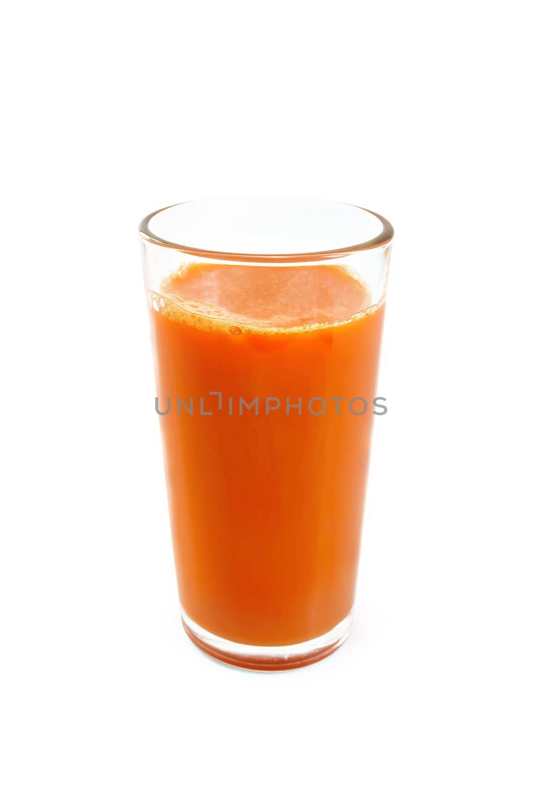 Carrot juice in high glassful isolated on white background