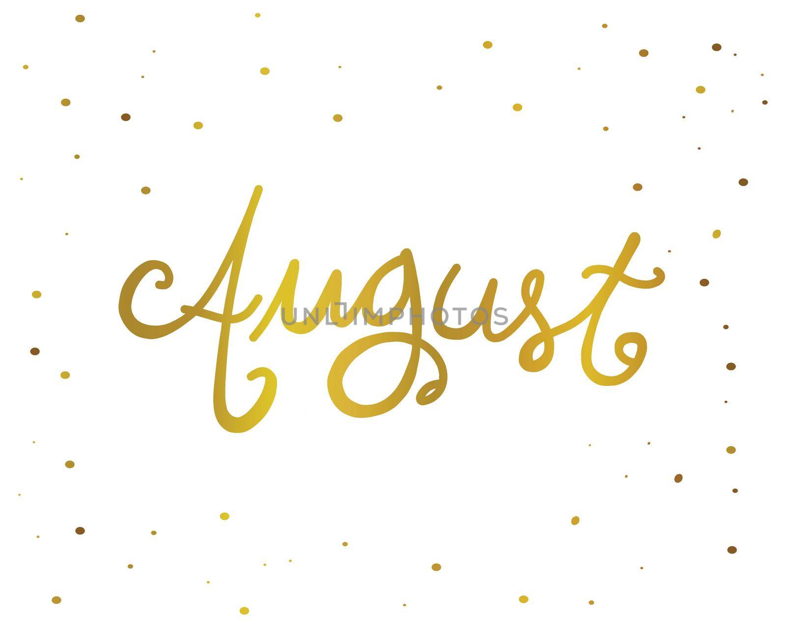 August handwriting lettering gold color vector illustration
