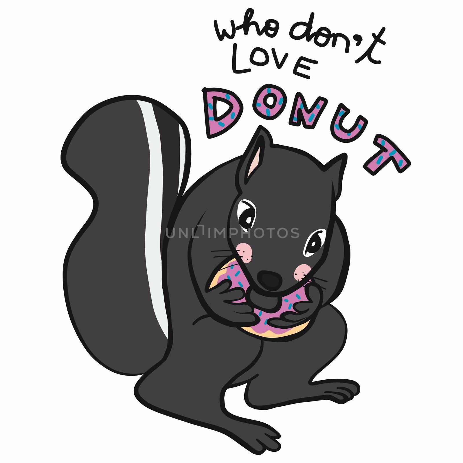 Squirrel eating donut, who don't love donut cartoon vector illustration by Yoopho