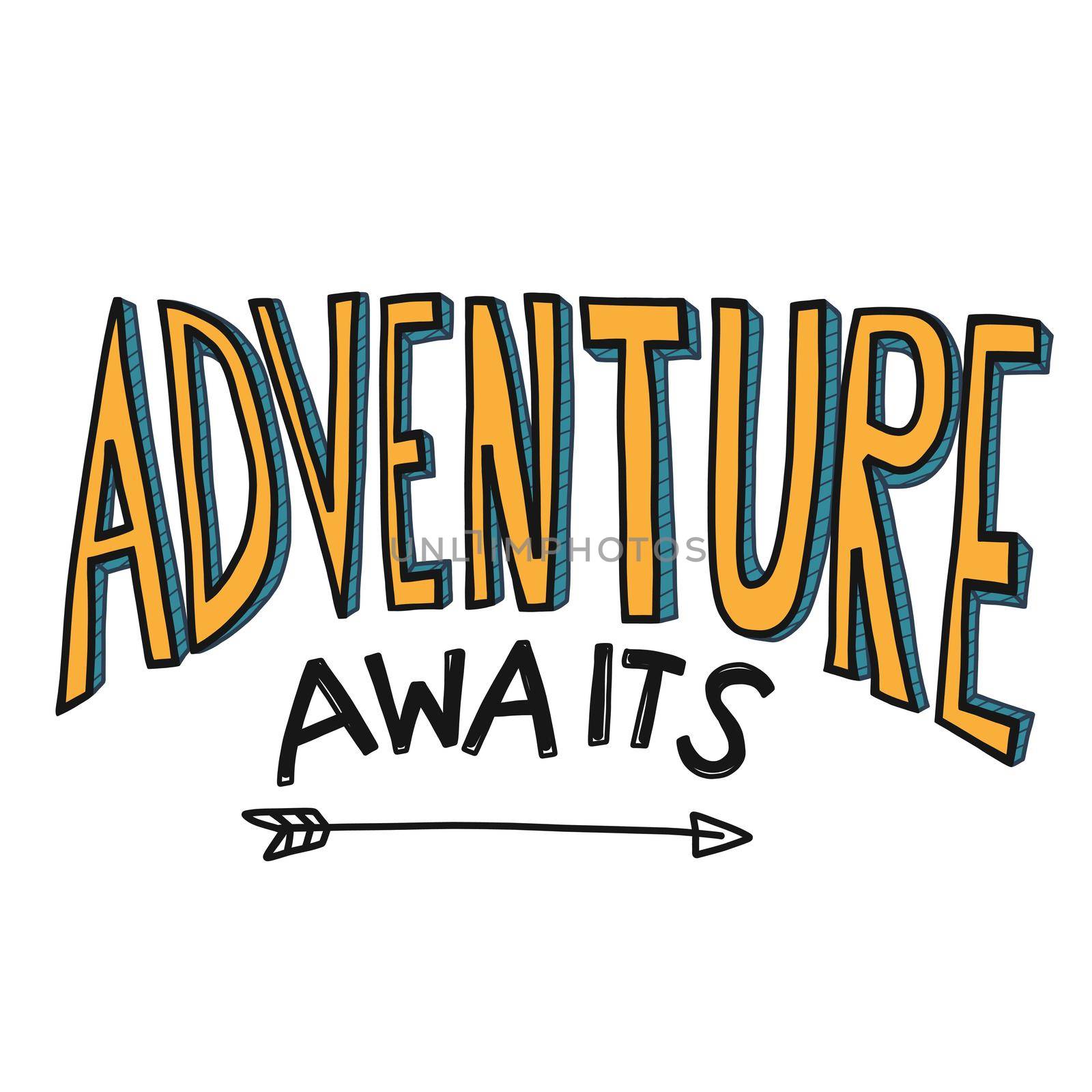 Adventure awaits word vector illustration yellow color cartoon font style by Yoopho