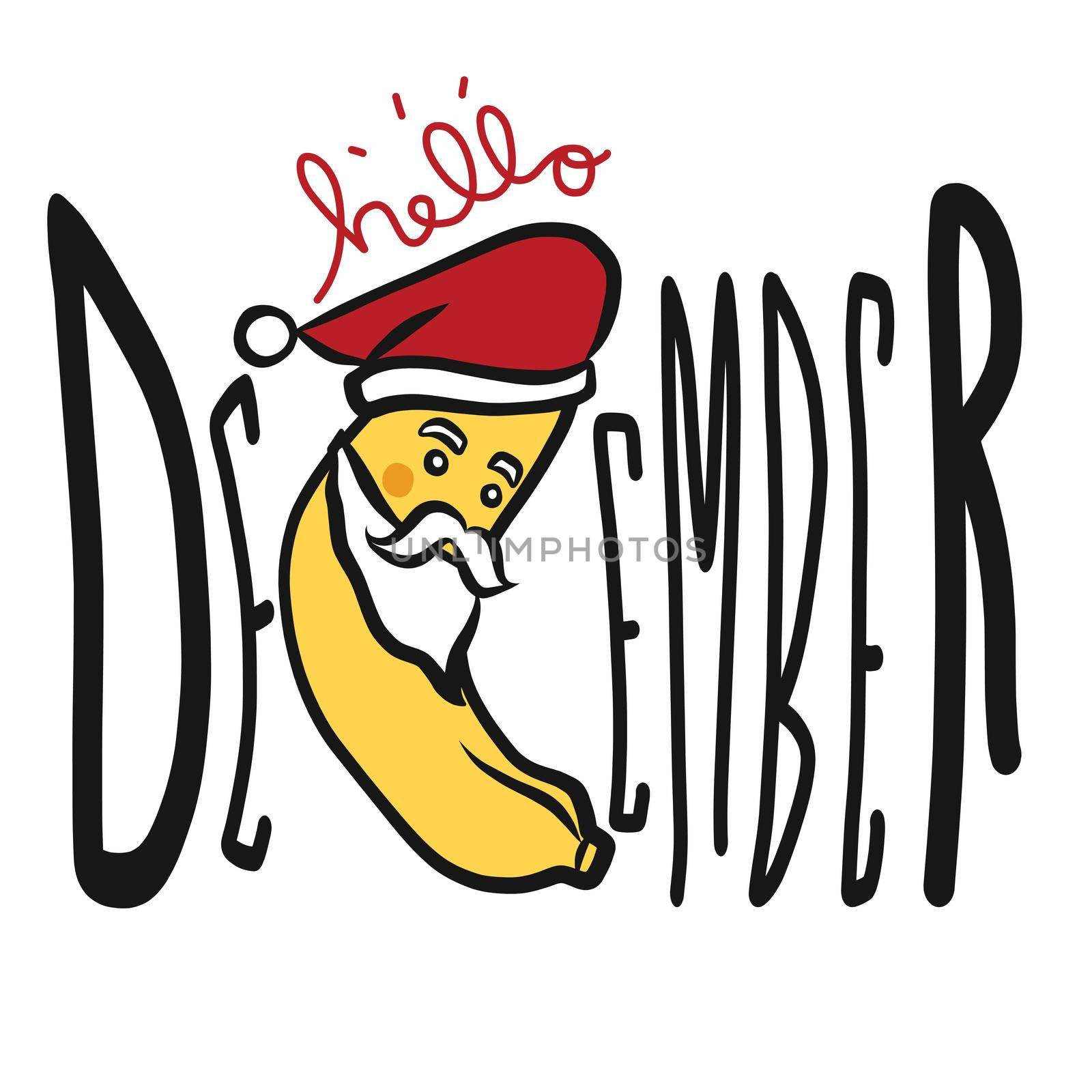 Hello December Santa banana cartoon vector illustration by Yoopho