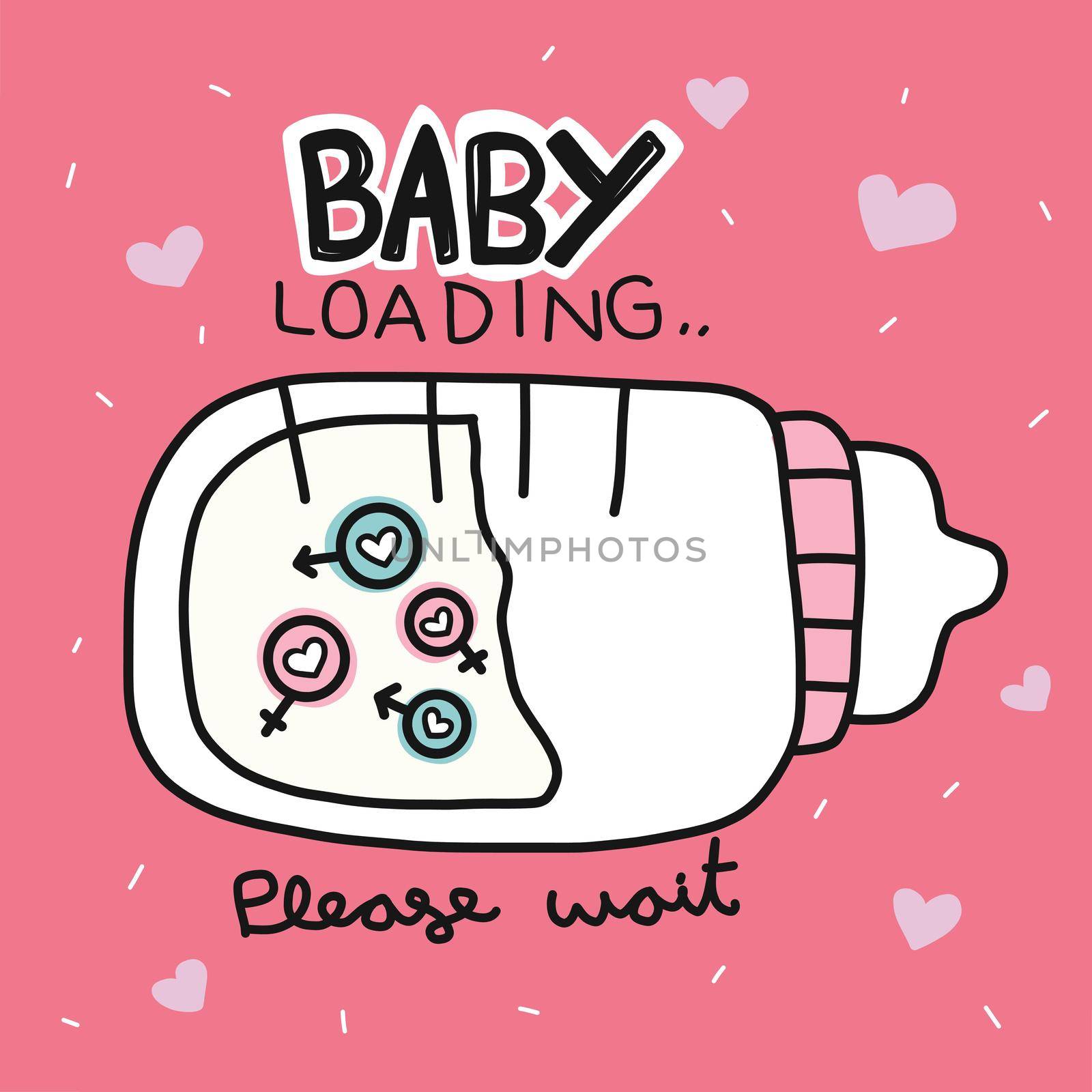 Baby loading word and milk bottle cartoon vector illustration by Yoopho