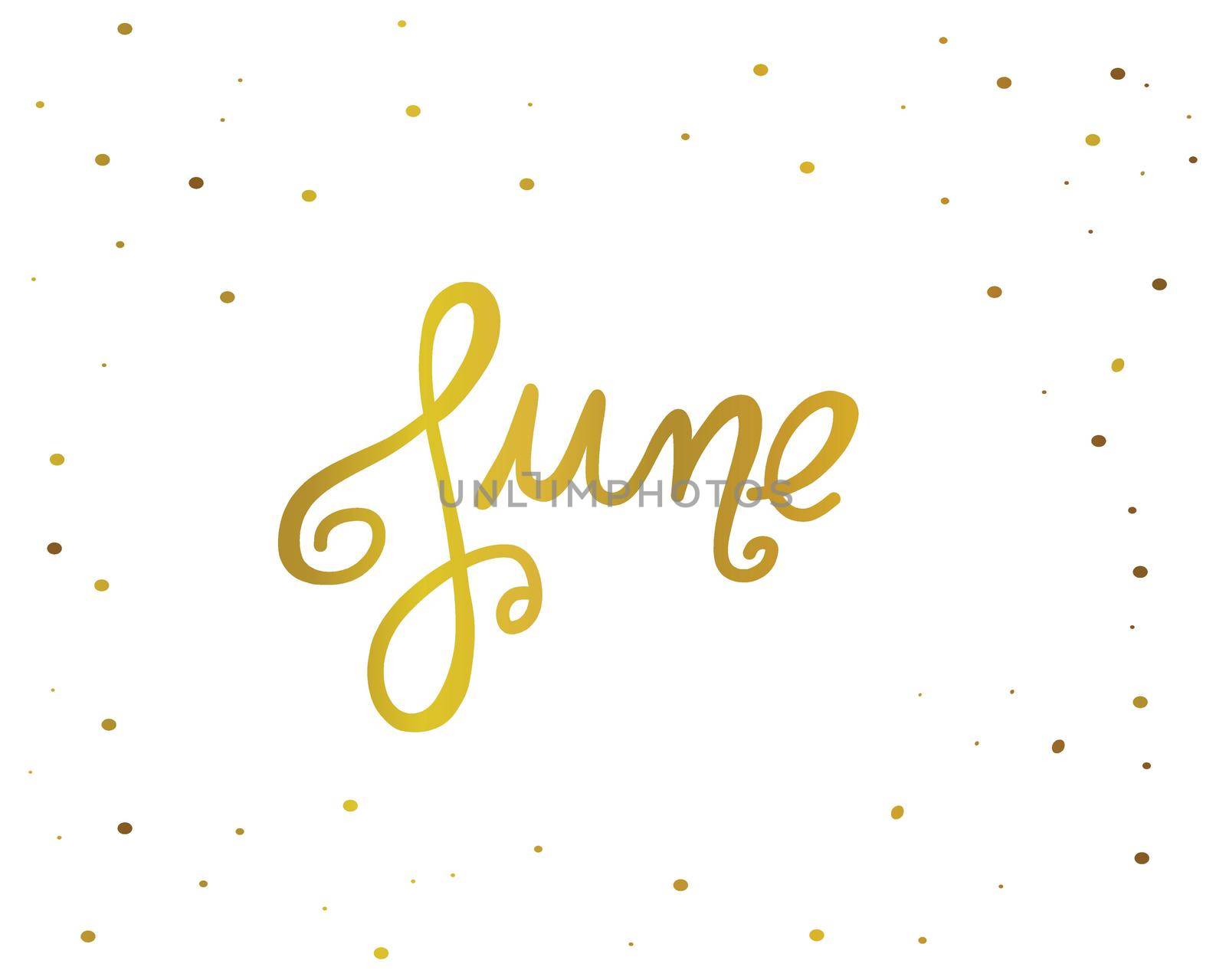 June handwriting lettering gold color vector illustration