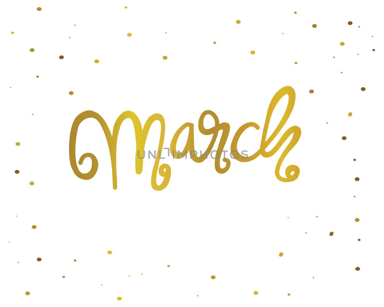 March handwriting lettering gold color vector illustration by Yoopho