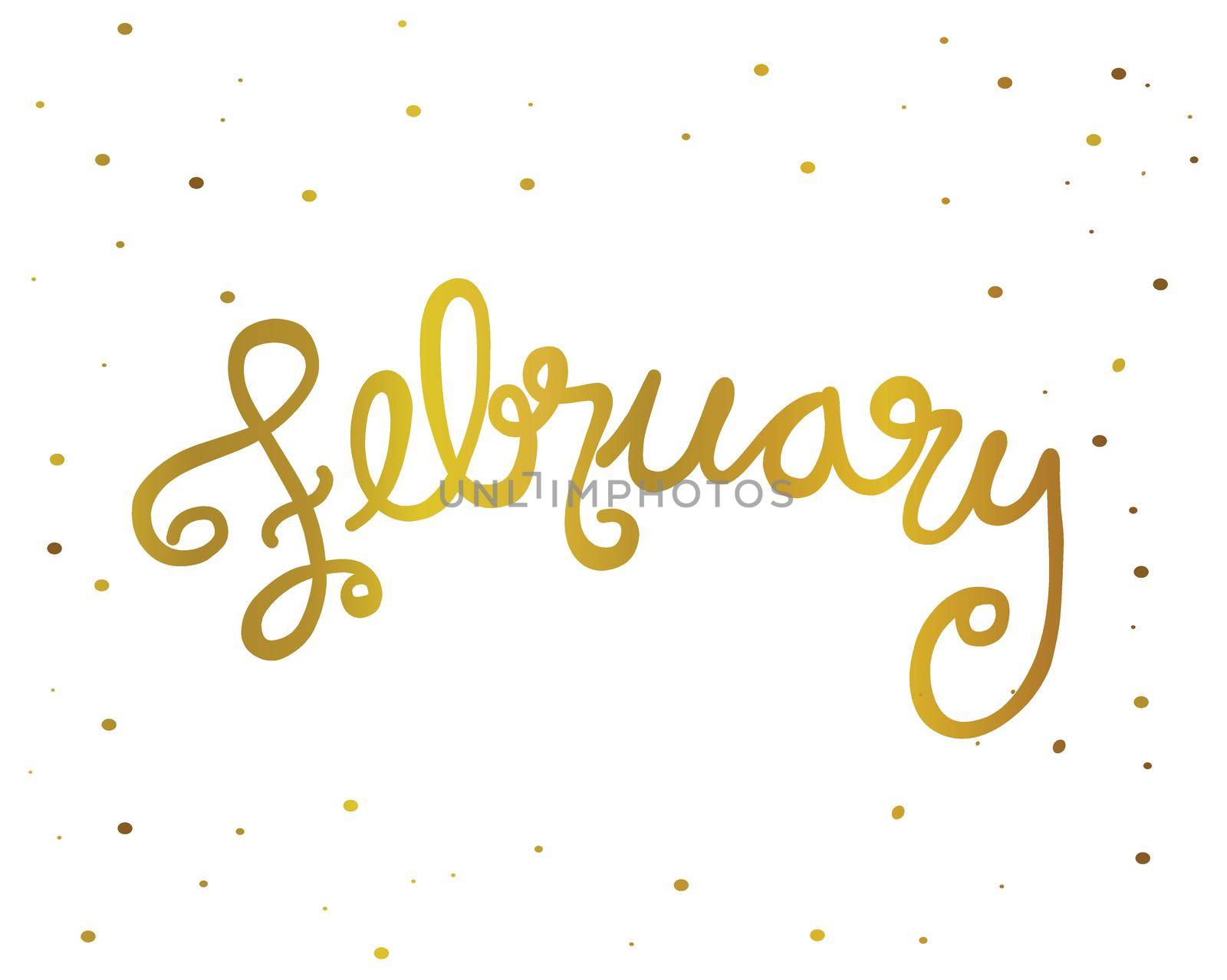 February handwriting lettering gold color vector illustration by Yoopho