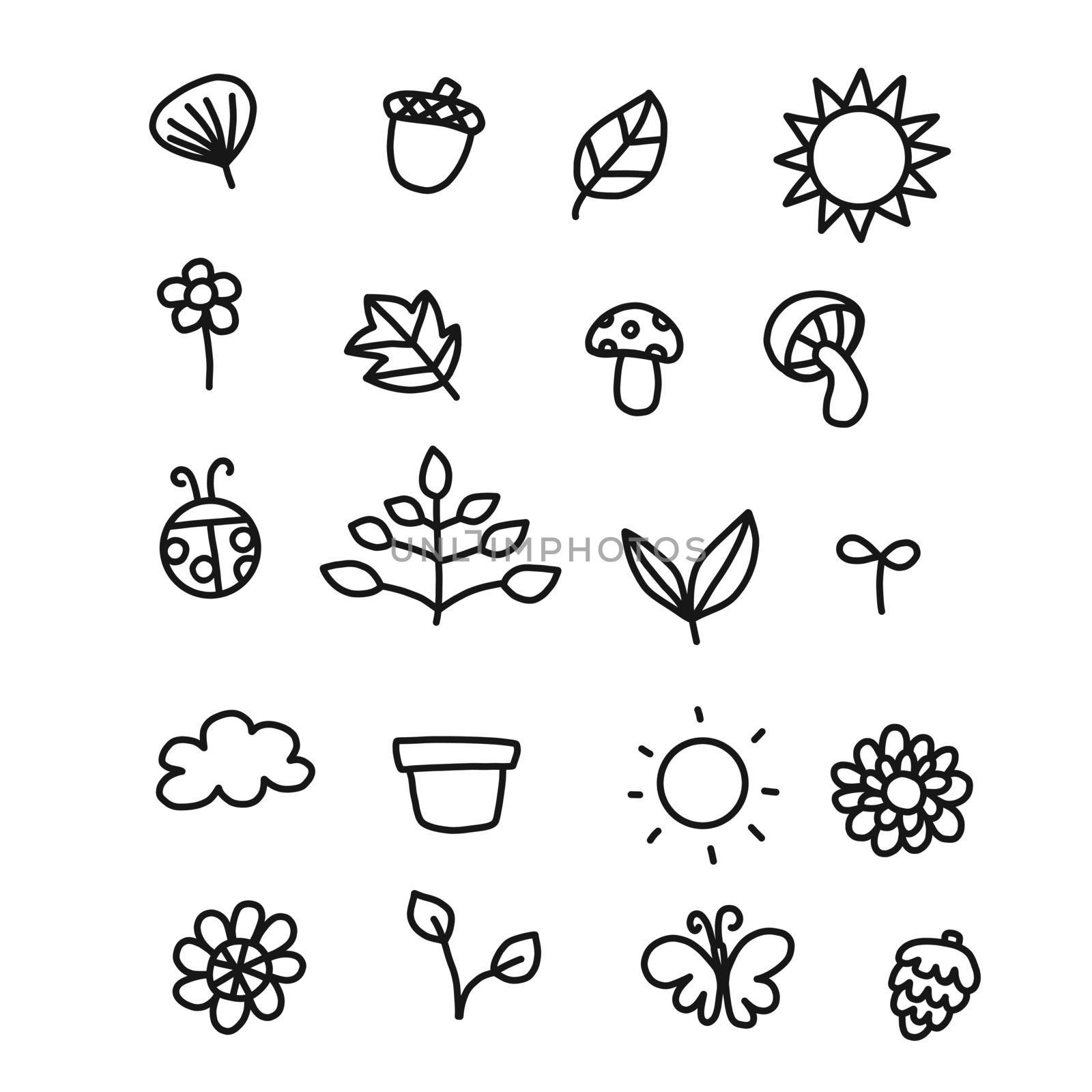 Autumn icon set doodle style vector illustration