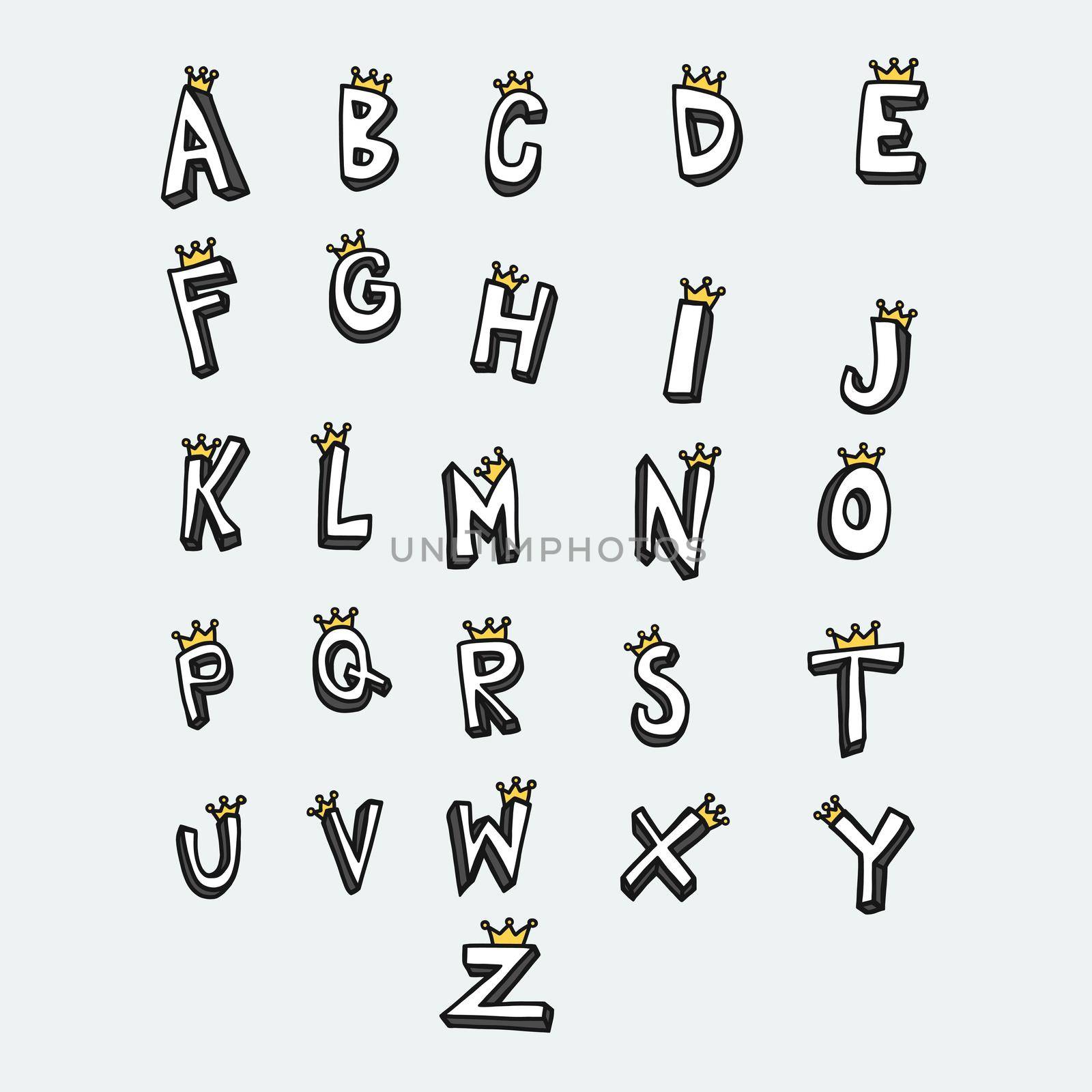 A-Z alphabet with crown vector illustration by Yoopho