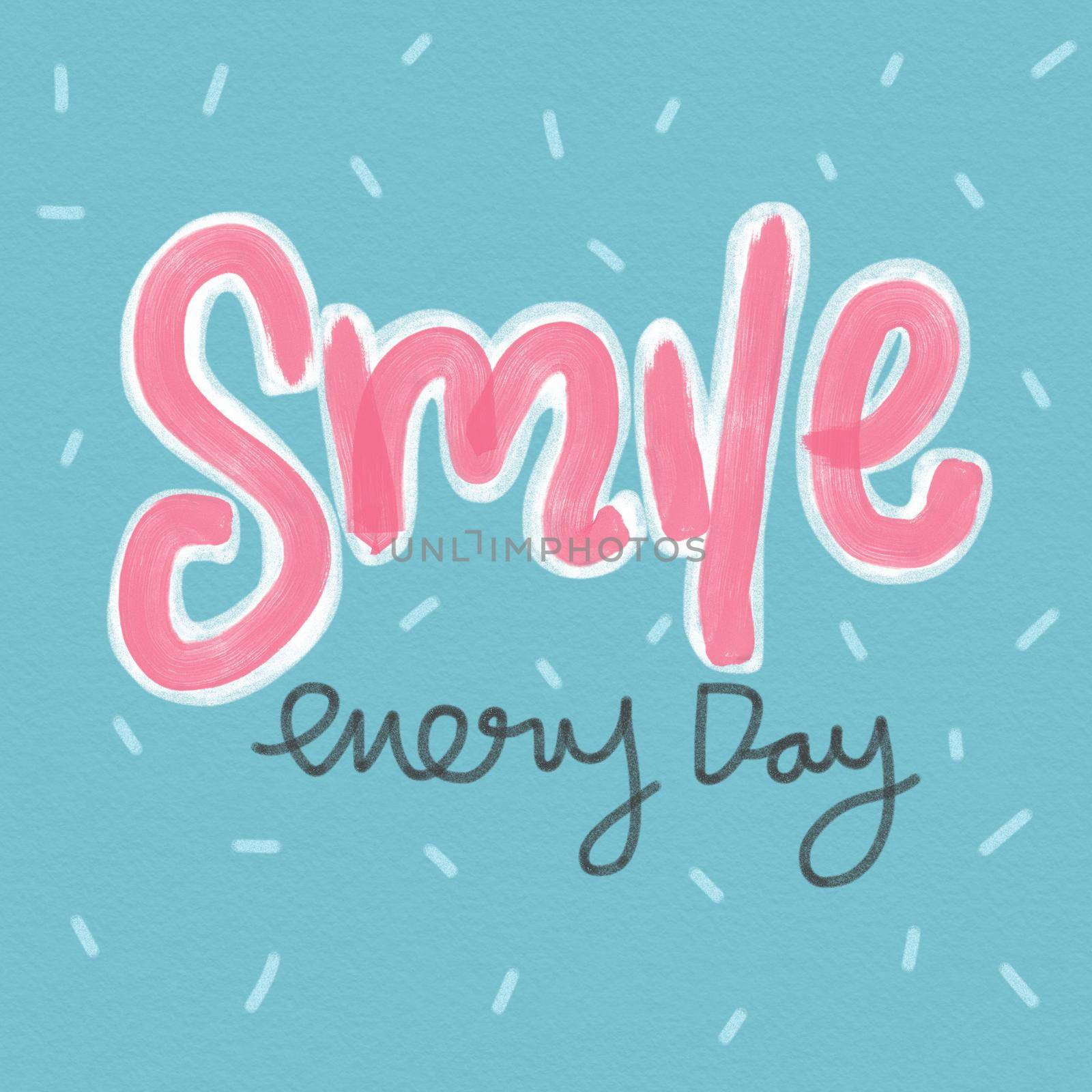 Smile every day word and cute pink and blue watercolor painting illustration by Yoopho