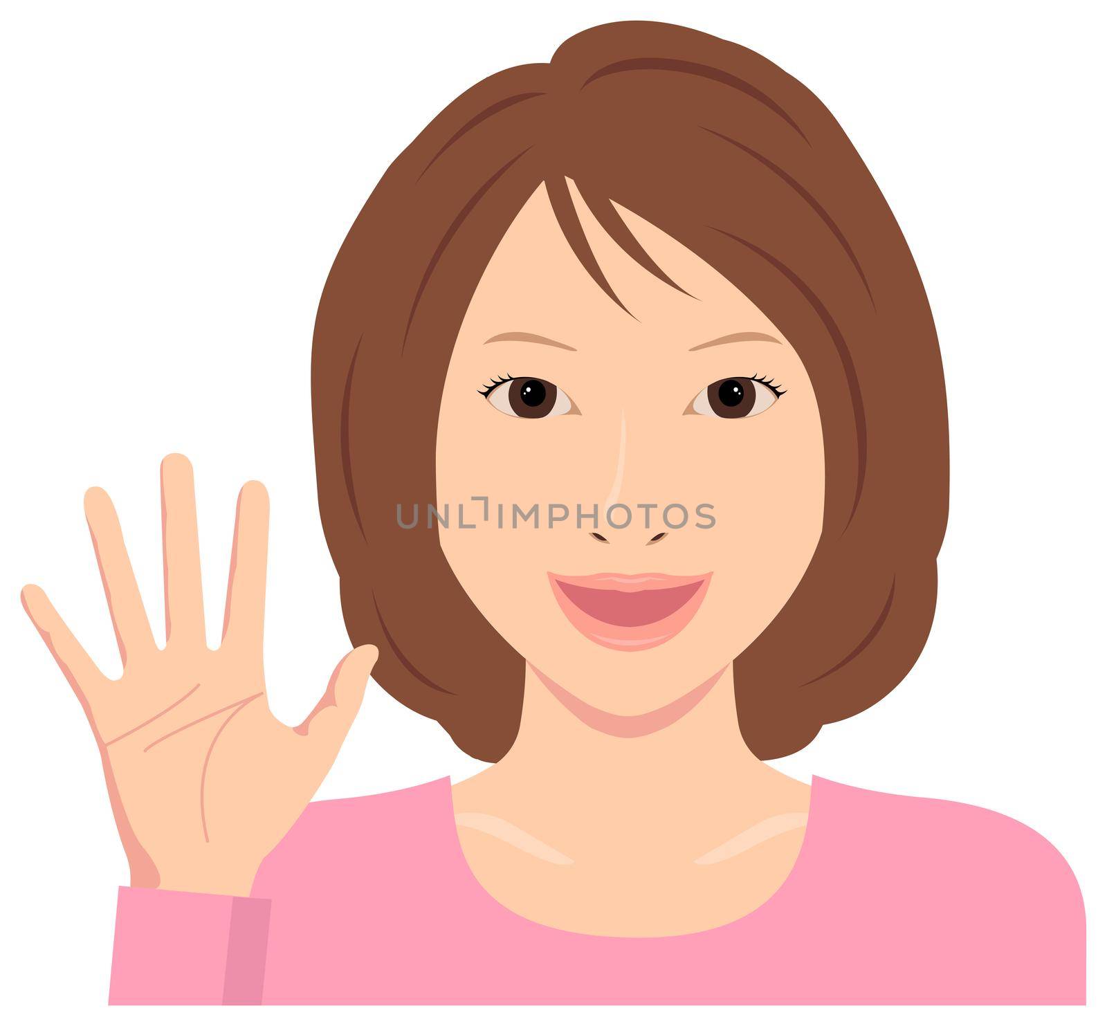 Young woman vector illustration / hand gesture and emotional face. by barks