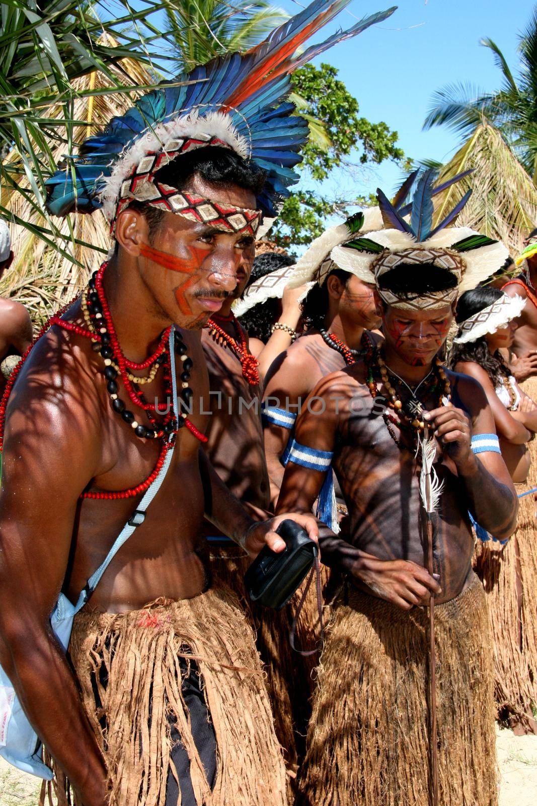 santa cruz cabralia, bahia / brazil - april 19, 2008: Pataxo Indians are seen during disputes at indigenous games in the Coroa Vermelha village in the city of Santa Cruz Cabralia.