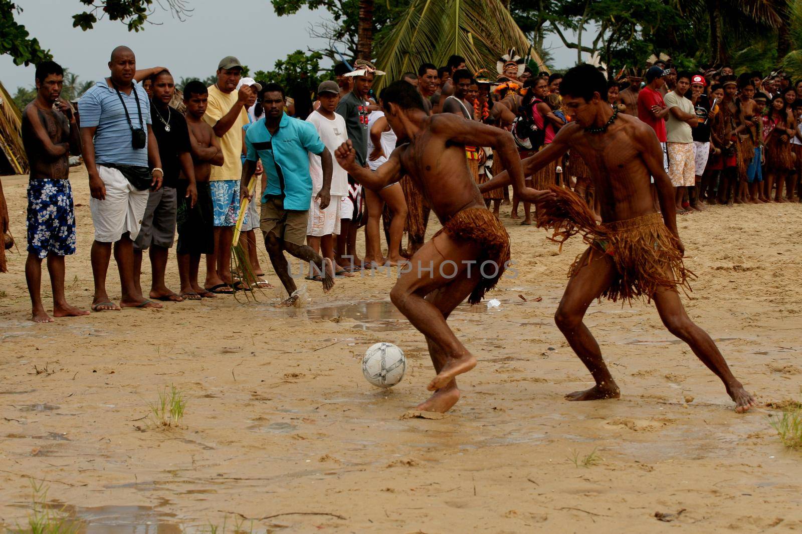 santa cruz cabralia, bahia / brazil - april 20, 2009: indians of the Pataxo ethnicity are seen during a soccer match at indigenous games in the Coroa Vermelha village in the city of Santa Cruz Cabralia.