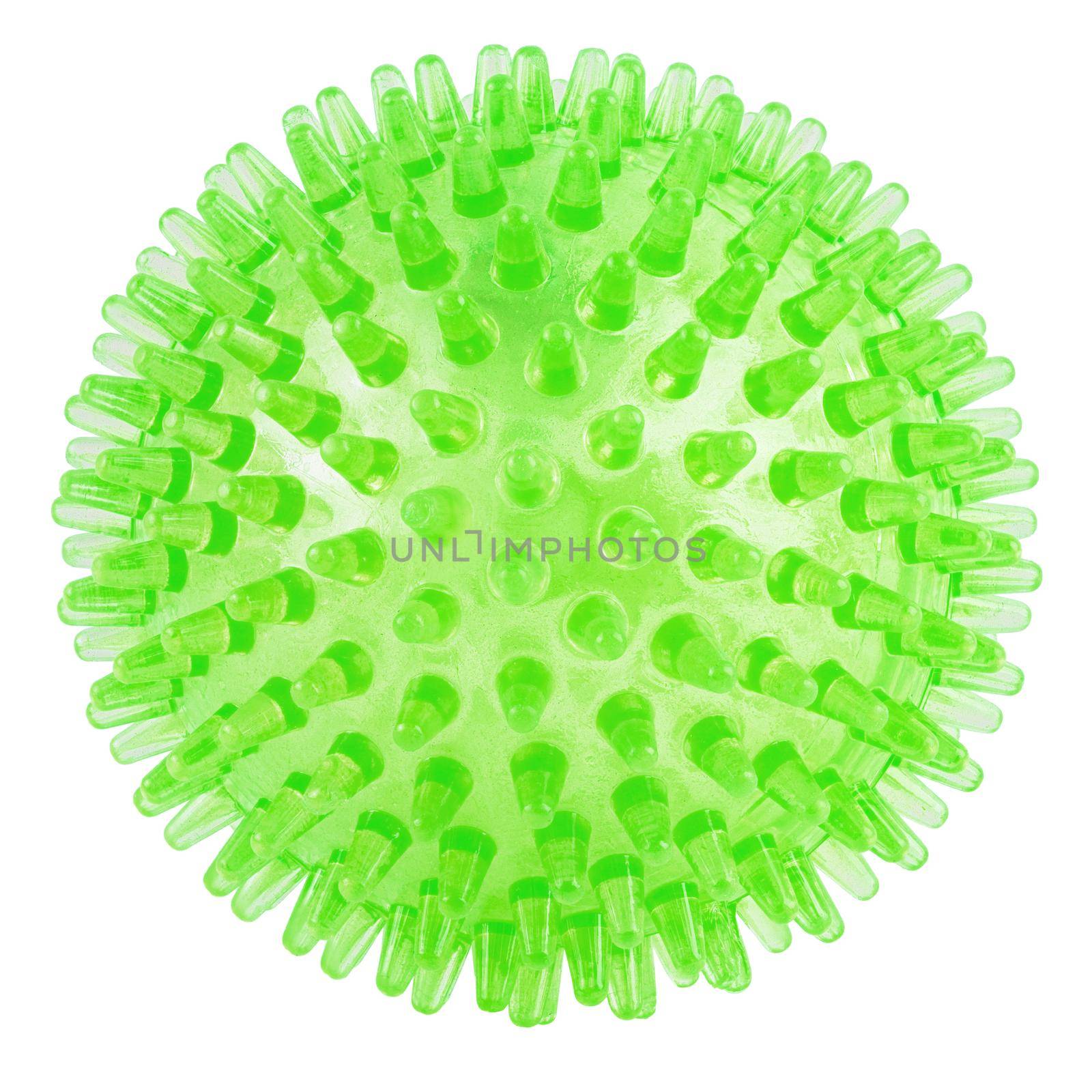 transparent green spiked plastic ball isolated on white background - massager, dog toy and COVID-19 symbol by z1b