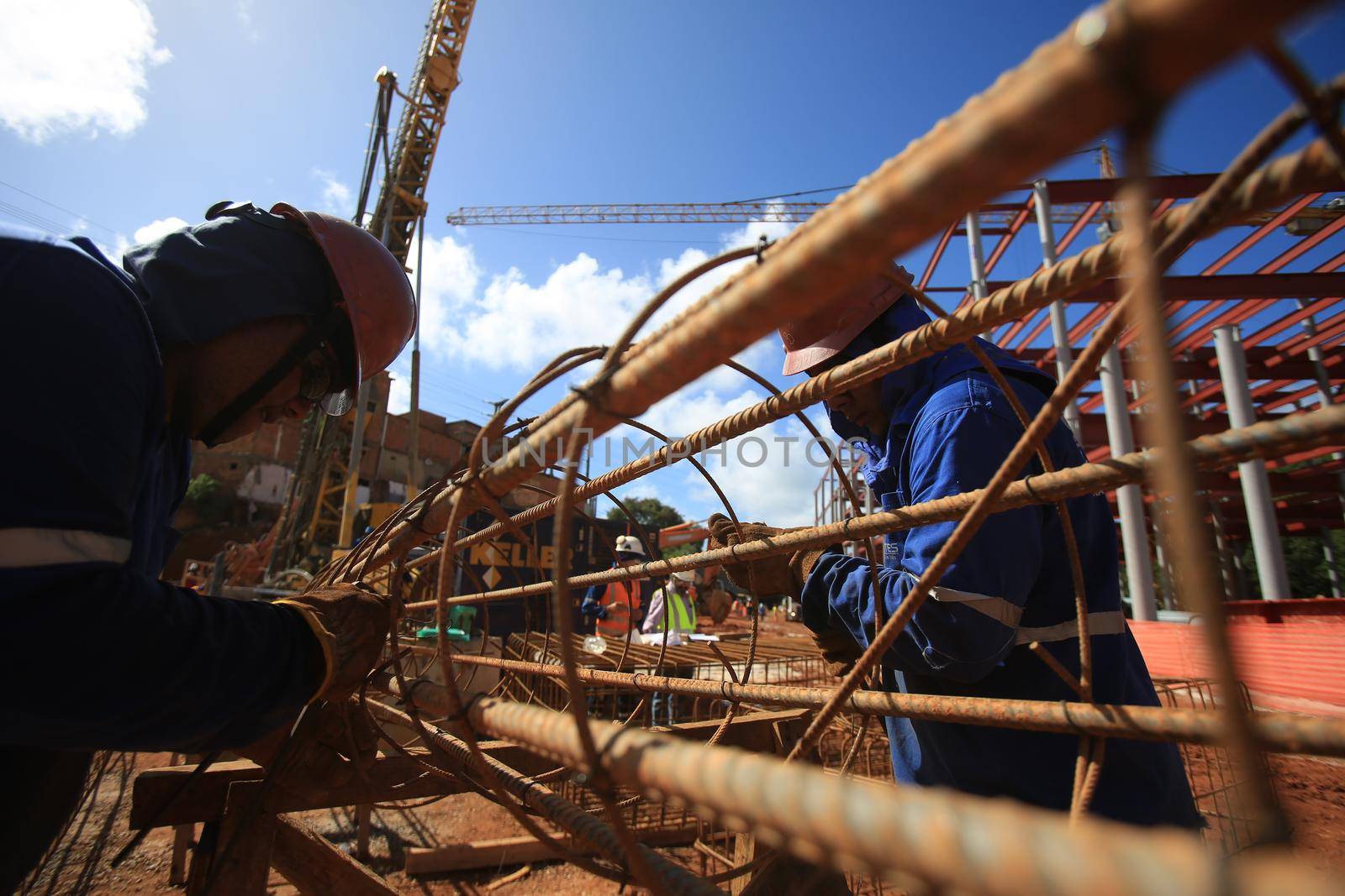 salvador, bahia / brazil - march 23, 2017: Workers seen at construction work of the bus terminal in the city Salvador.