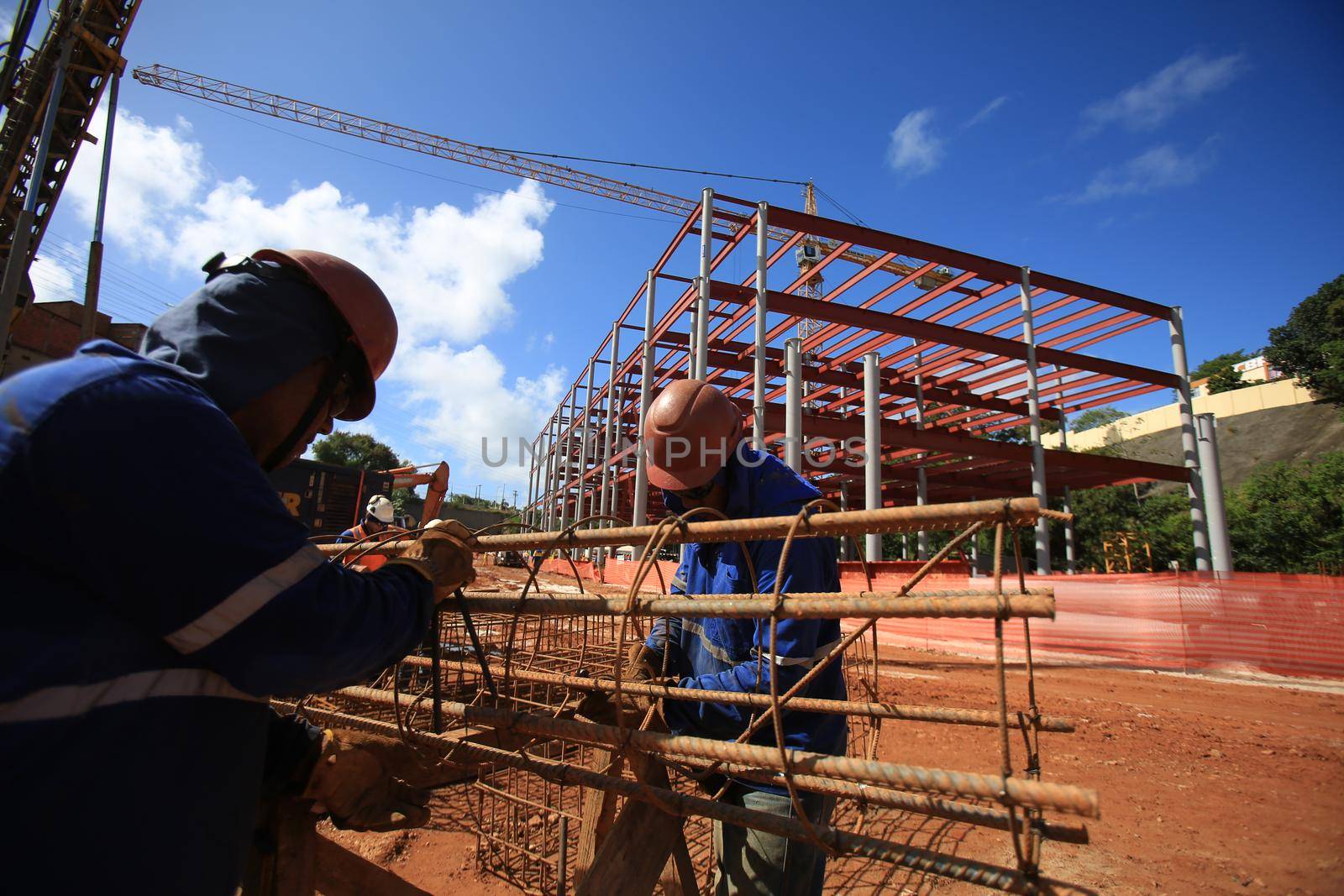 salvador, bahia / brazil - march 23, 2017: Workers seen at construction work of the bus terminal in the city Salvador.