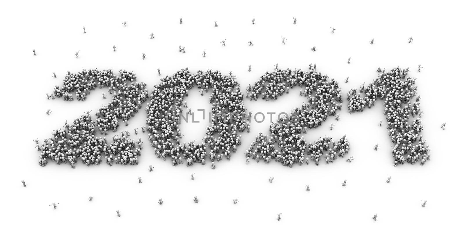 A crowd of people gathered in the form of a 2021. 3d render