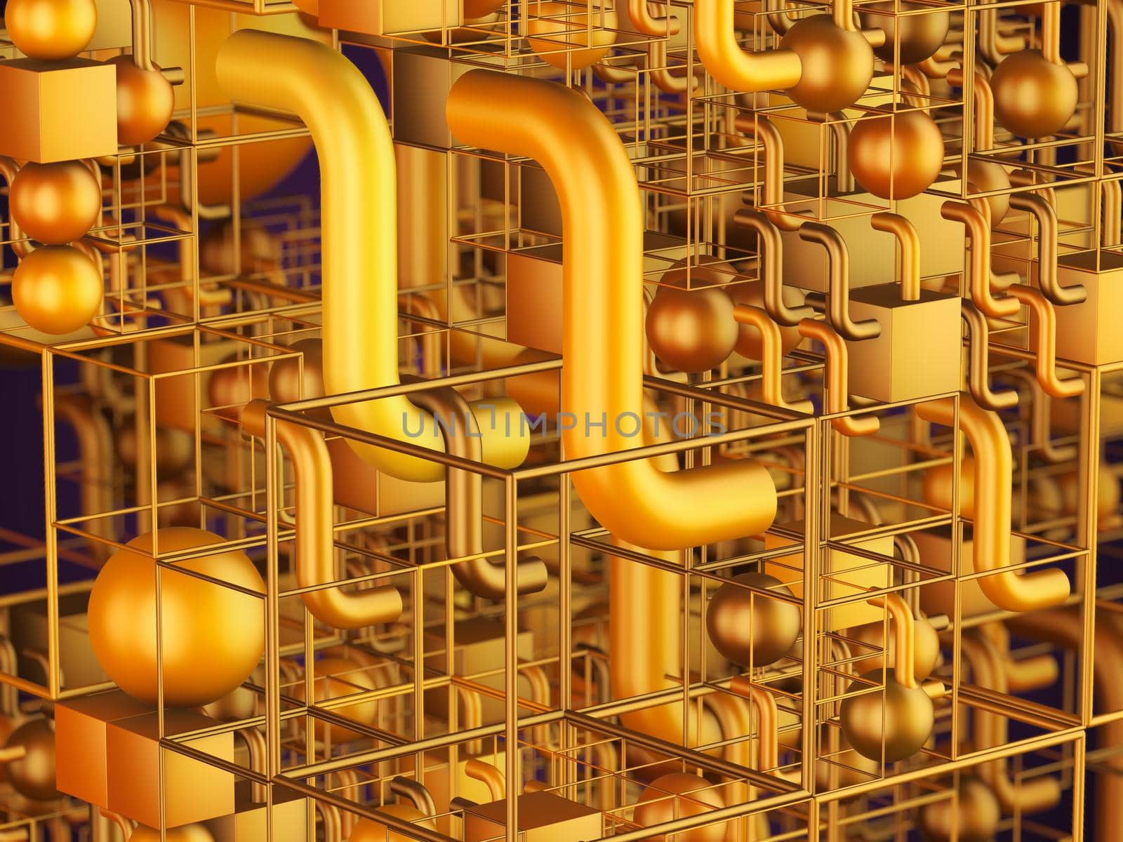 Abstract background of different geometric shapes. 3d render.