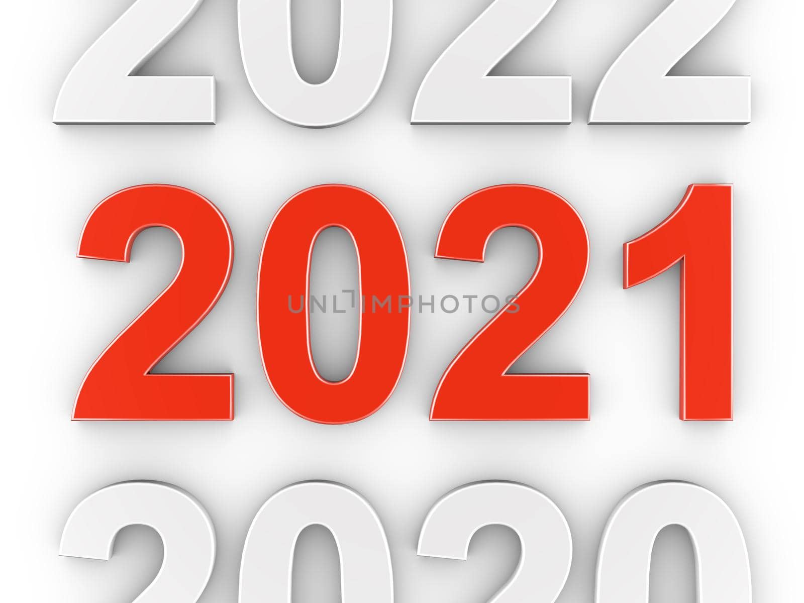 Red voluminous figures 2021 on a white background. 3d rendering.
