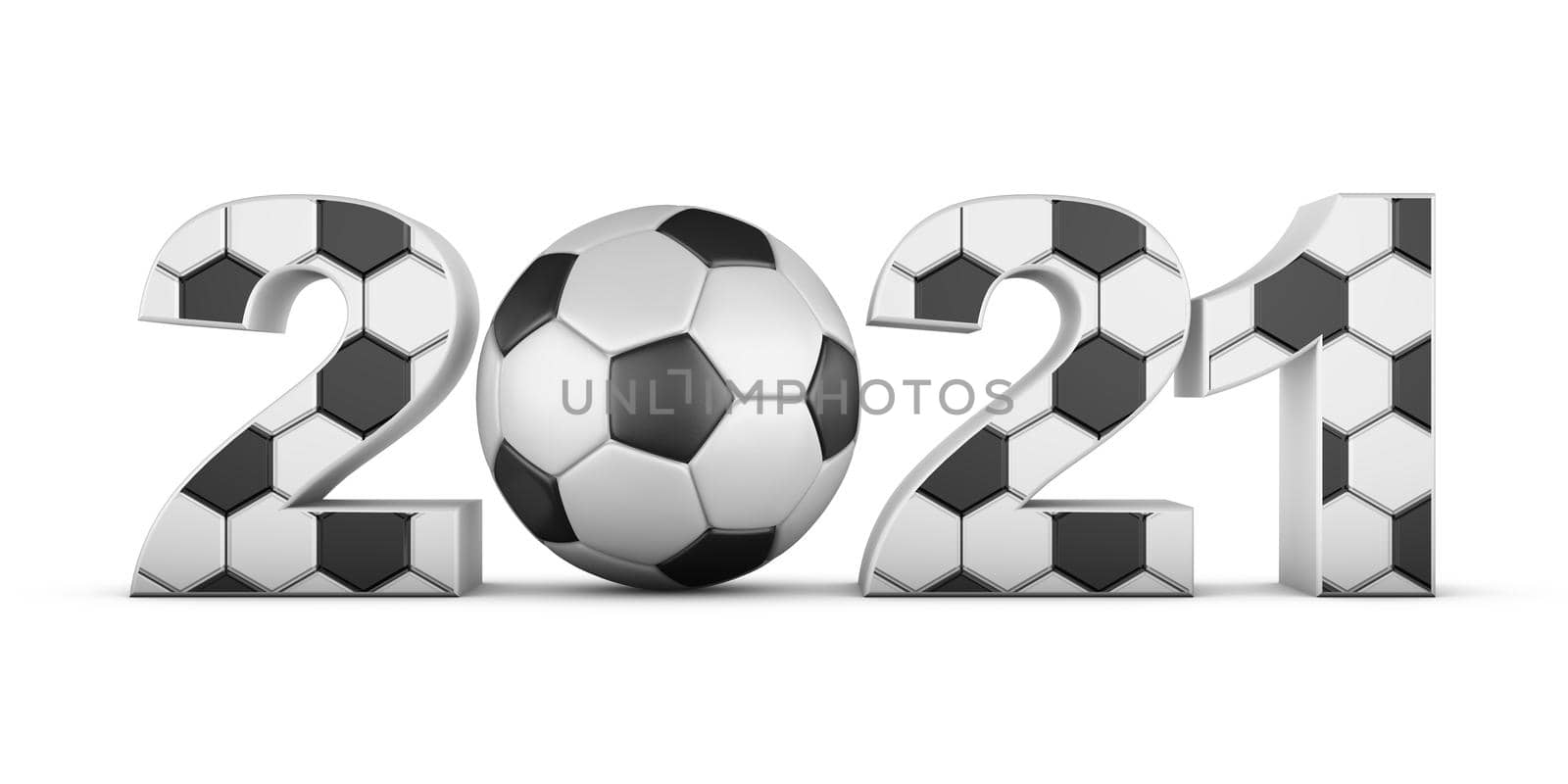  soccer ball and volumetric inscription 2021. 3d render.