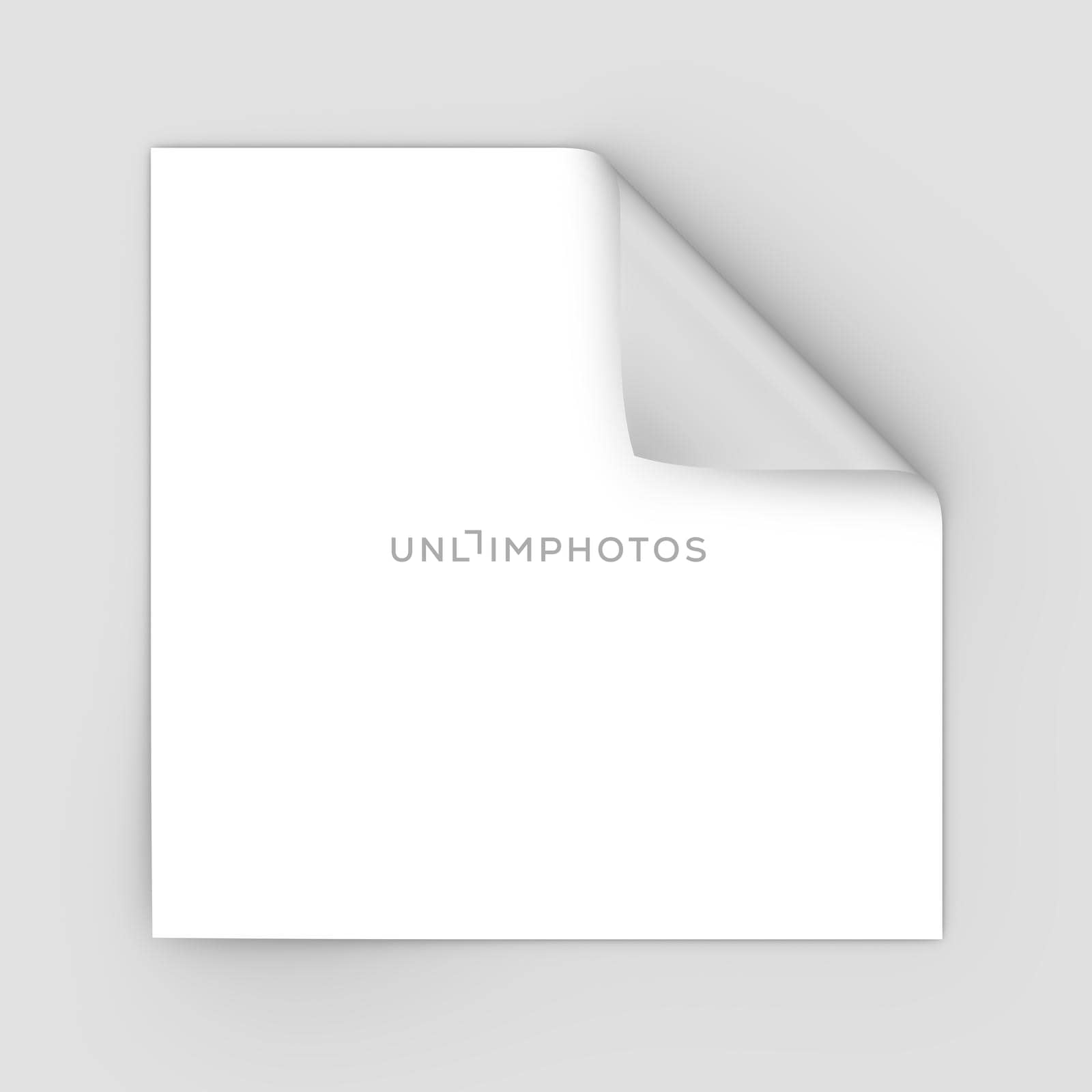 Square sheet of paper with a bent corner. 3d render.