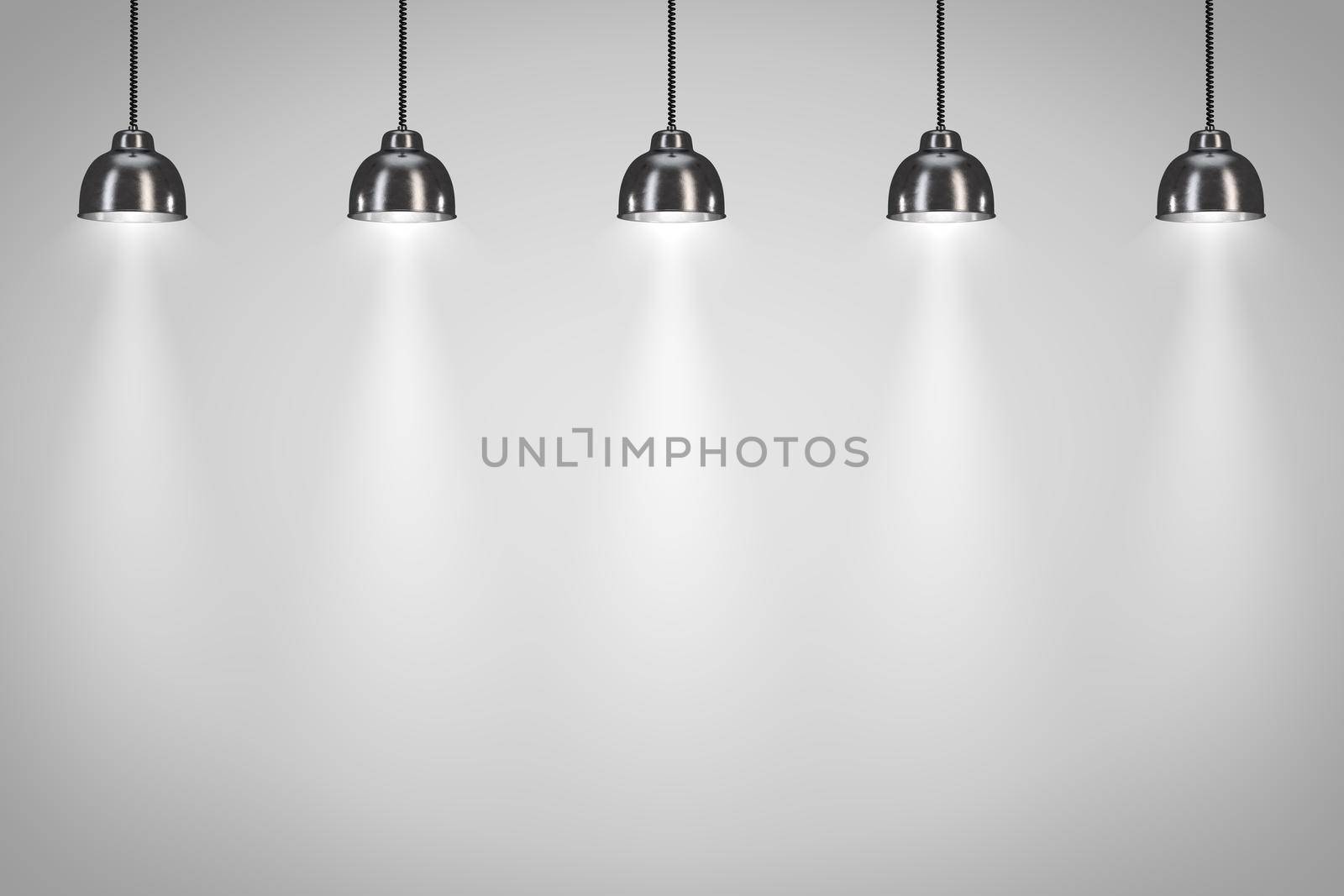 five black lamps on a white background. 3d render.