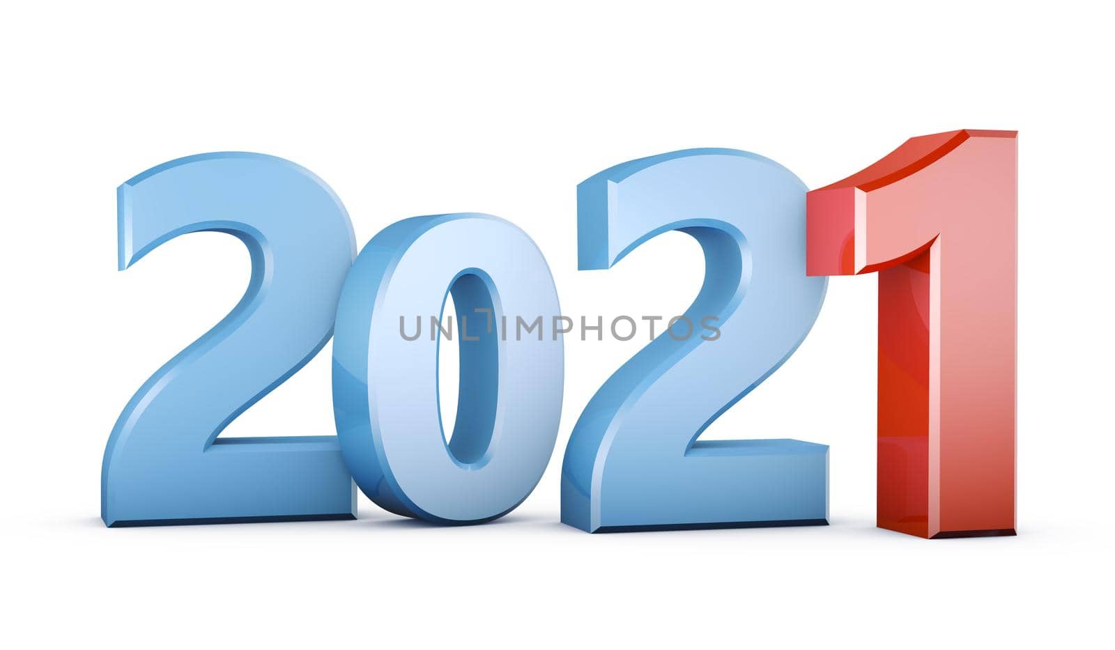 Volumetric figures 2021 on a white background. 3D rendering.