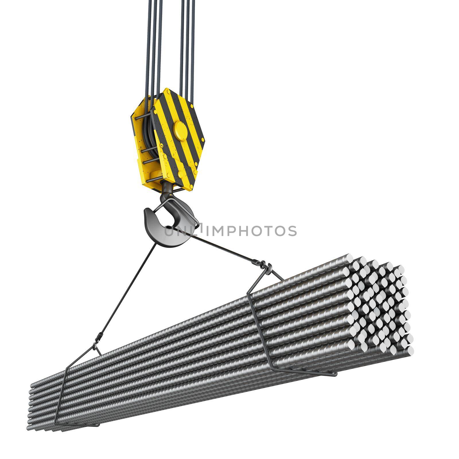 crane hook with construction metal fittings. 3d render